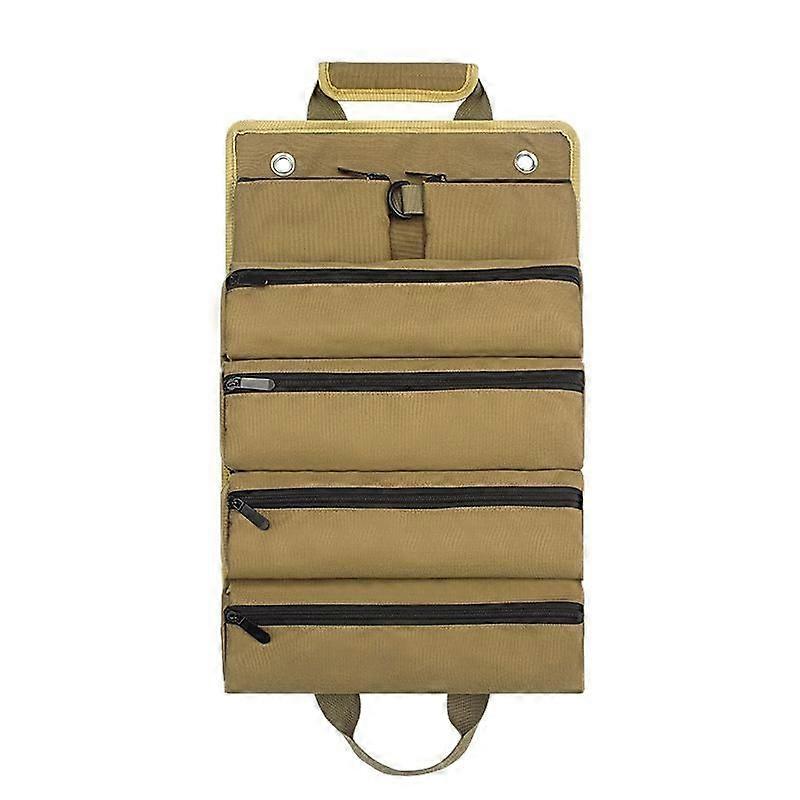 Khaki Portable Folding Tool Bag Roll Woodworking Hardware Storage Bag