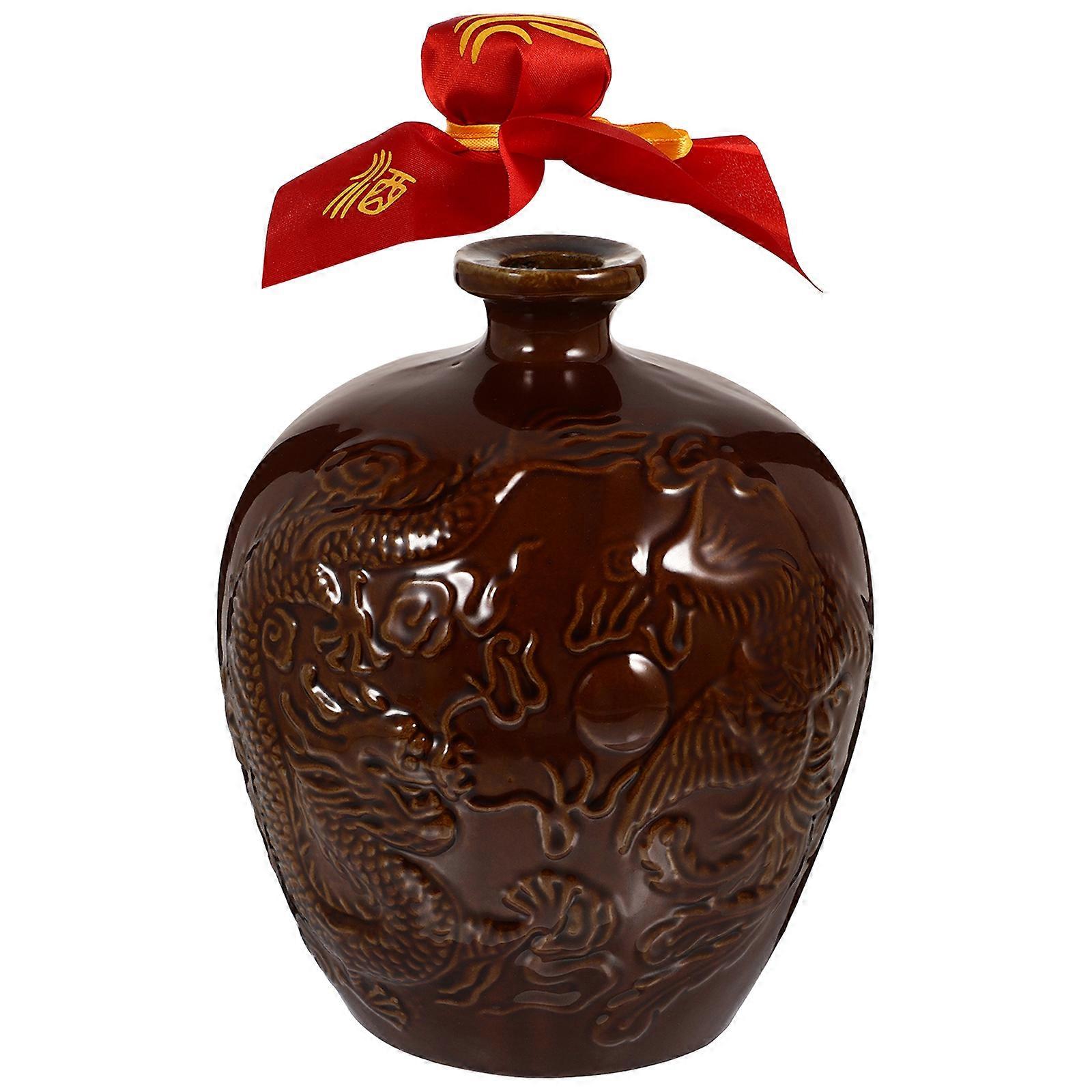 Brown Ceramic Wine Jar for Drinks with Airtight Seal Smooth Rim NonFading Color 1Set