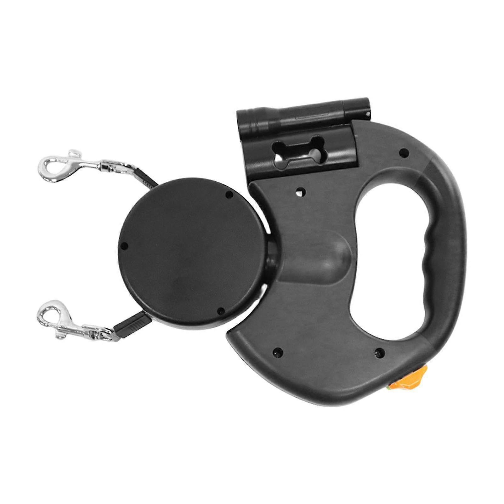 Retractable Dog Lead - Double Pet Retractable Lead with 360 Degree Rotation, Wear-Resistant Cord for Night Hiking, Travel, Black