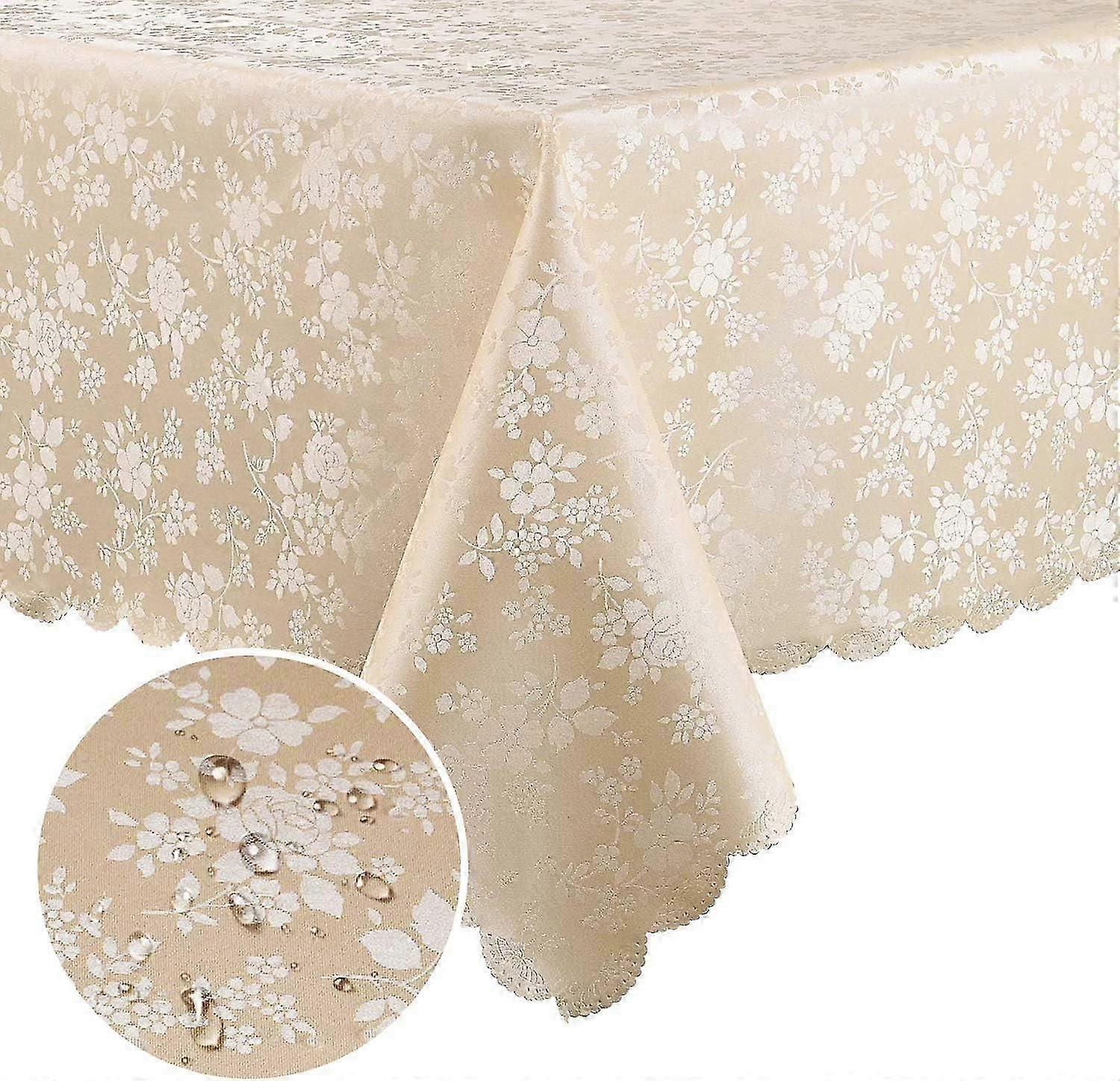 مفرش مائدة من الفينيل مقاوم للماء ، مفرش طاولة مستطيل شديد التحمل ، غطاء طاولة قابل للمسح للمطبخ وغرفة الطعام (بيج ، 52 × 70 بوصة)