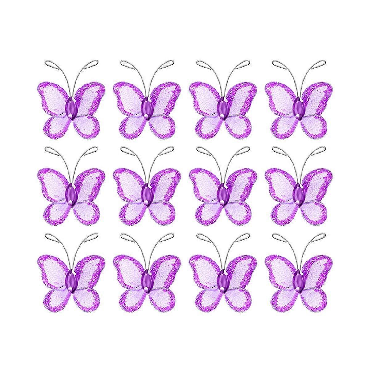 Purple Mesh Applique Butterflies for DIY Crafts Wedding Favors Decorations 100 Pieces Wire Nylon