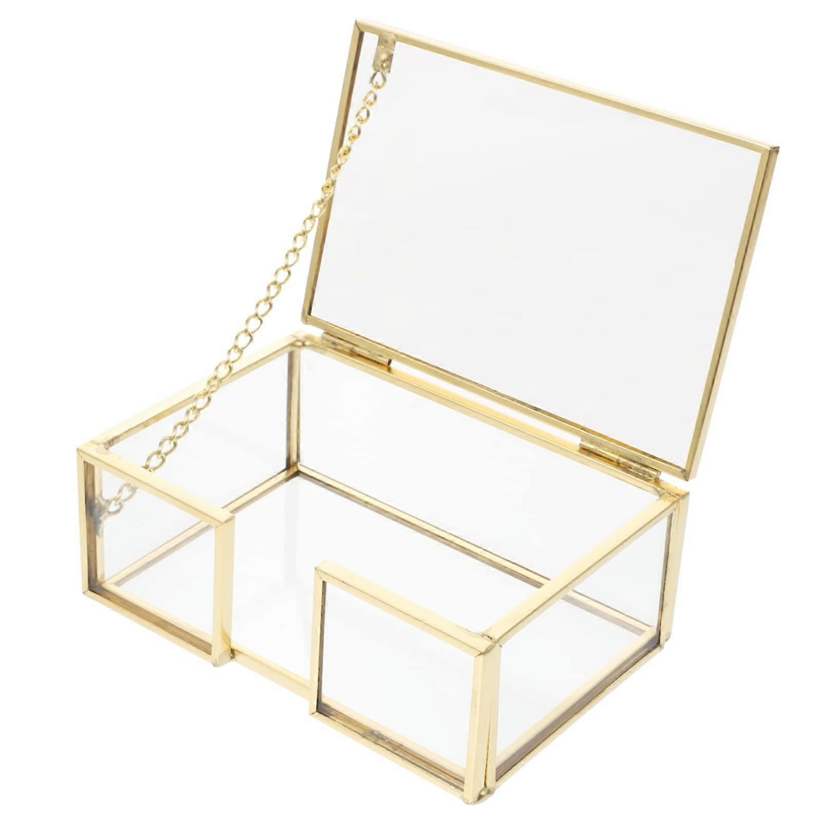 Robust Glass And Metal Business Card Holder With Copper Accent Compact Desk Storage Box For Office Use
