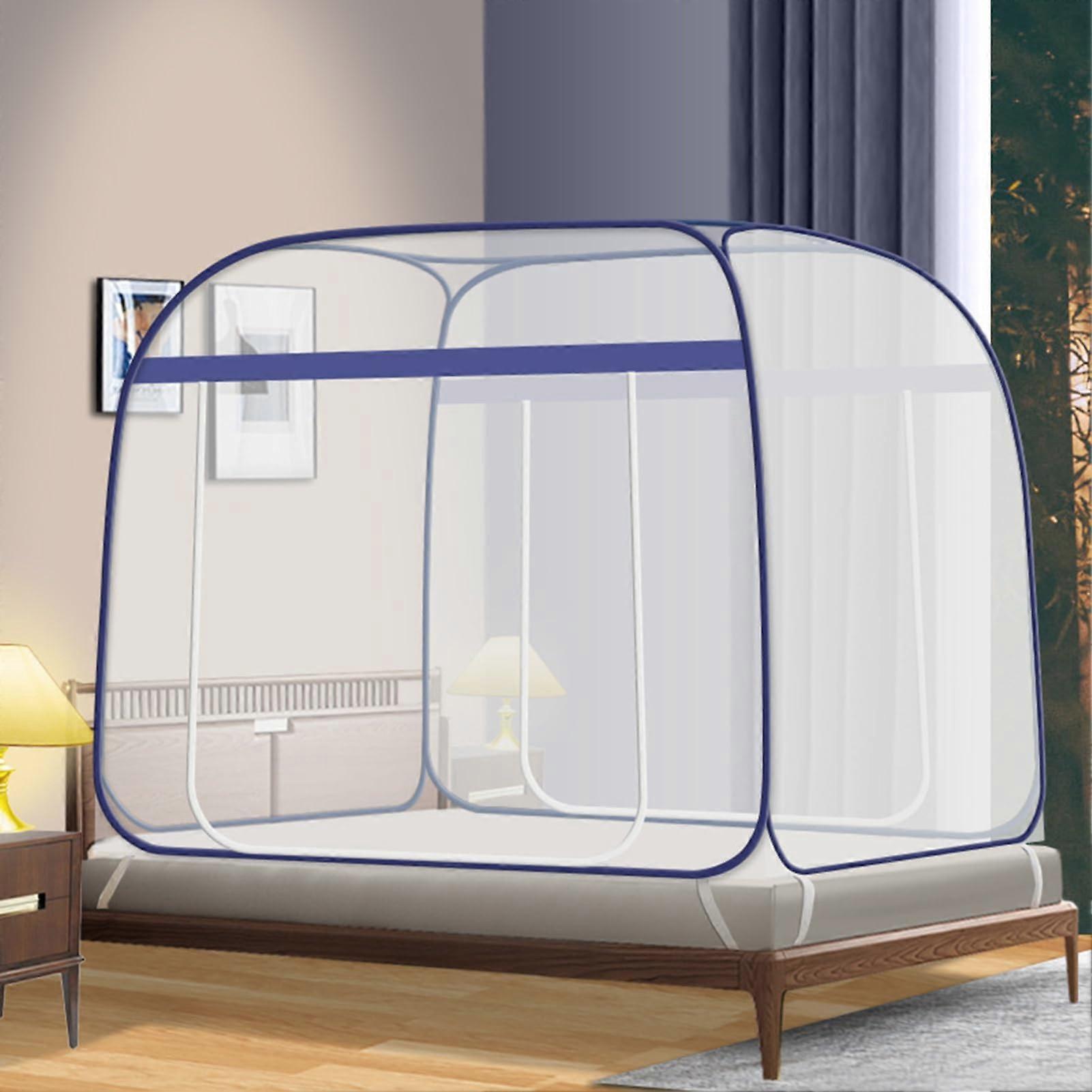 Mosquito Net for Bed, Tent, Travel, Portable Foldable Double Doors, Blue