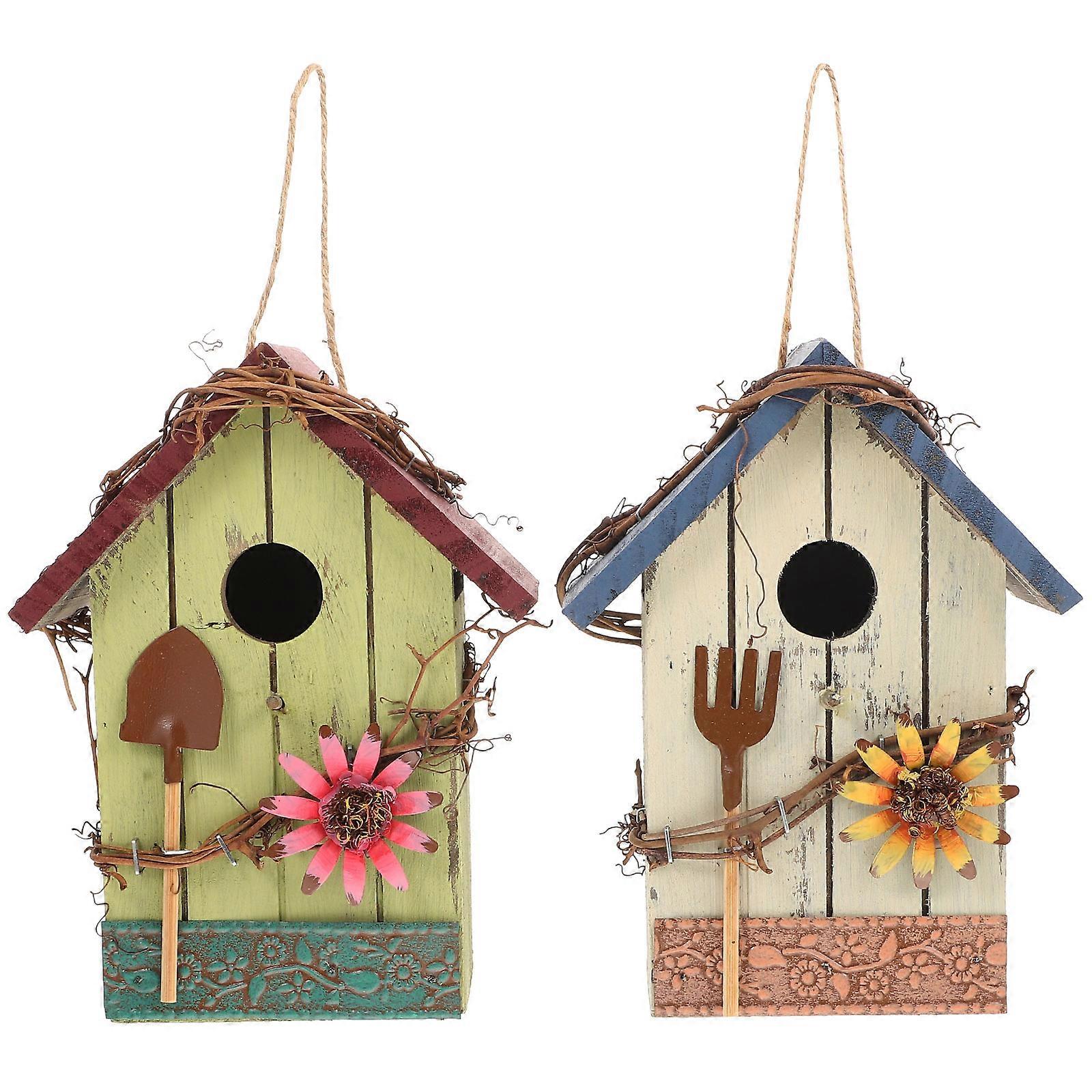Decorative Bird Nesting Box Made Of Wood With Vintage Design For Small Birds 2Pcs