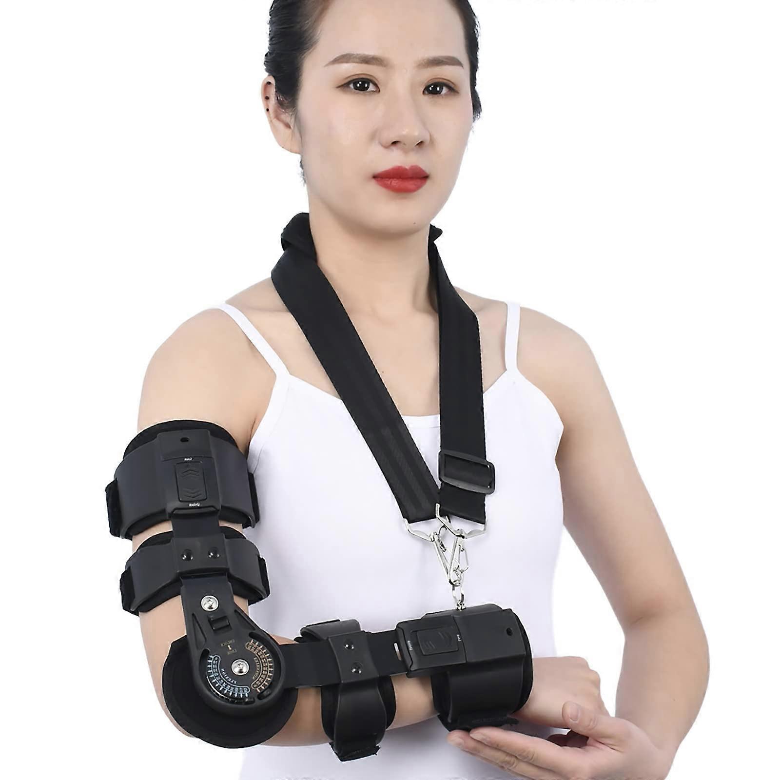 Foldable elbow brace, adjustable arm splint postsurgery, with sling stabilizer