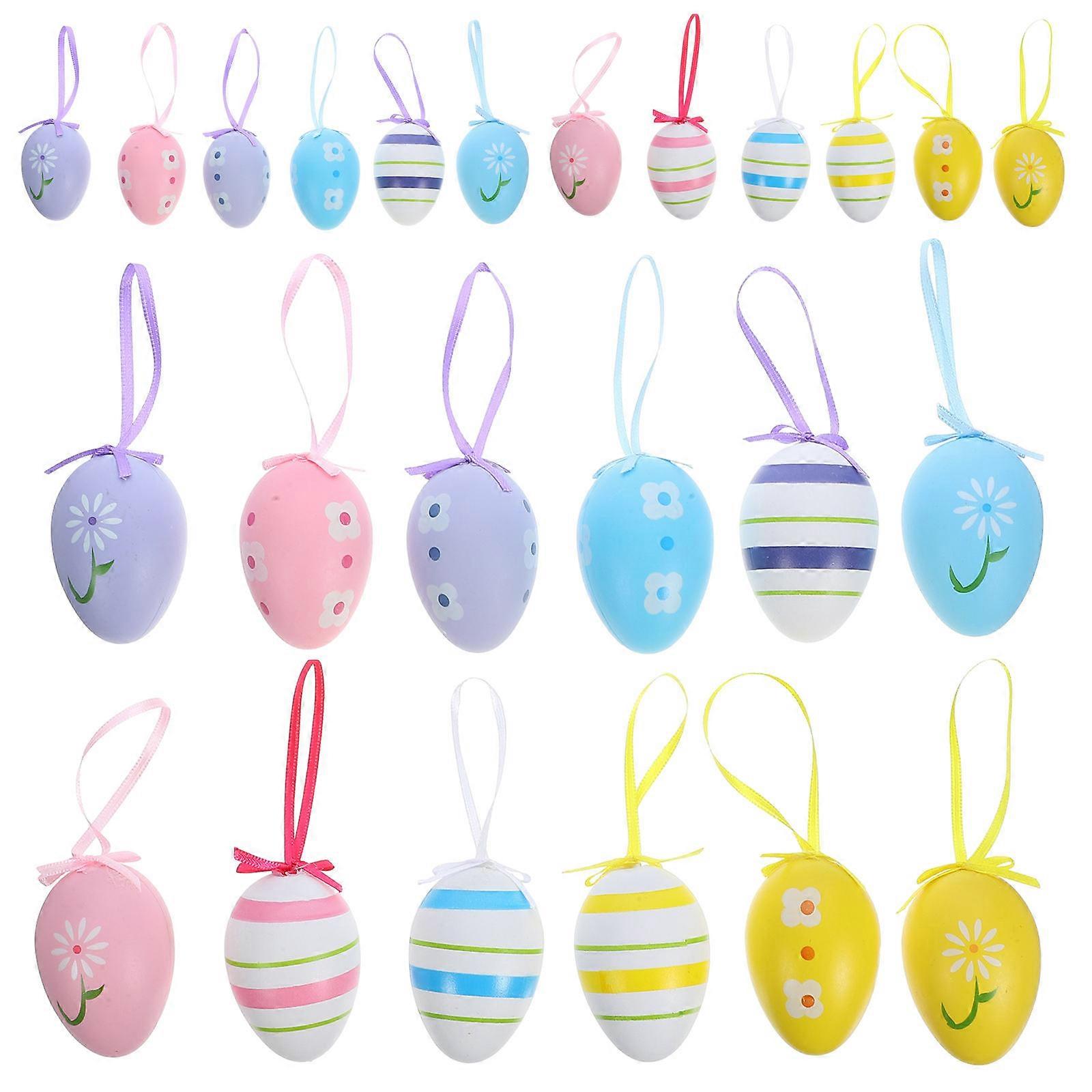 24pcs Hanging Easter Egg Decorations Plastic Eggs with Ribbons for Spring Celebrations and Festive Atmosphere