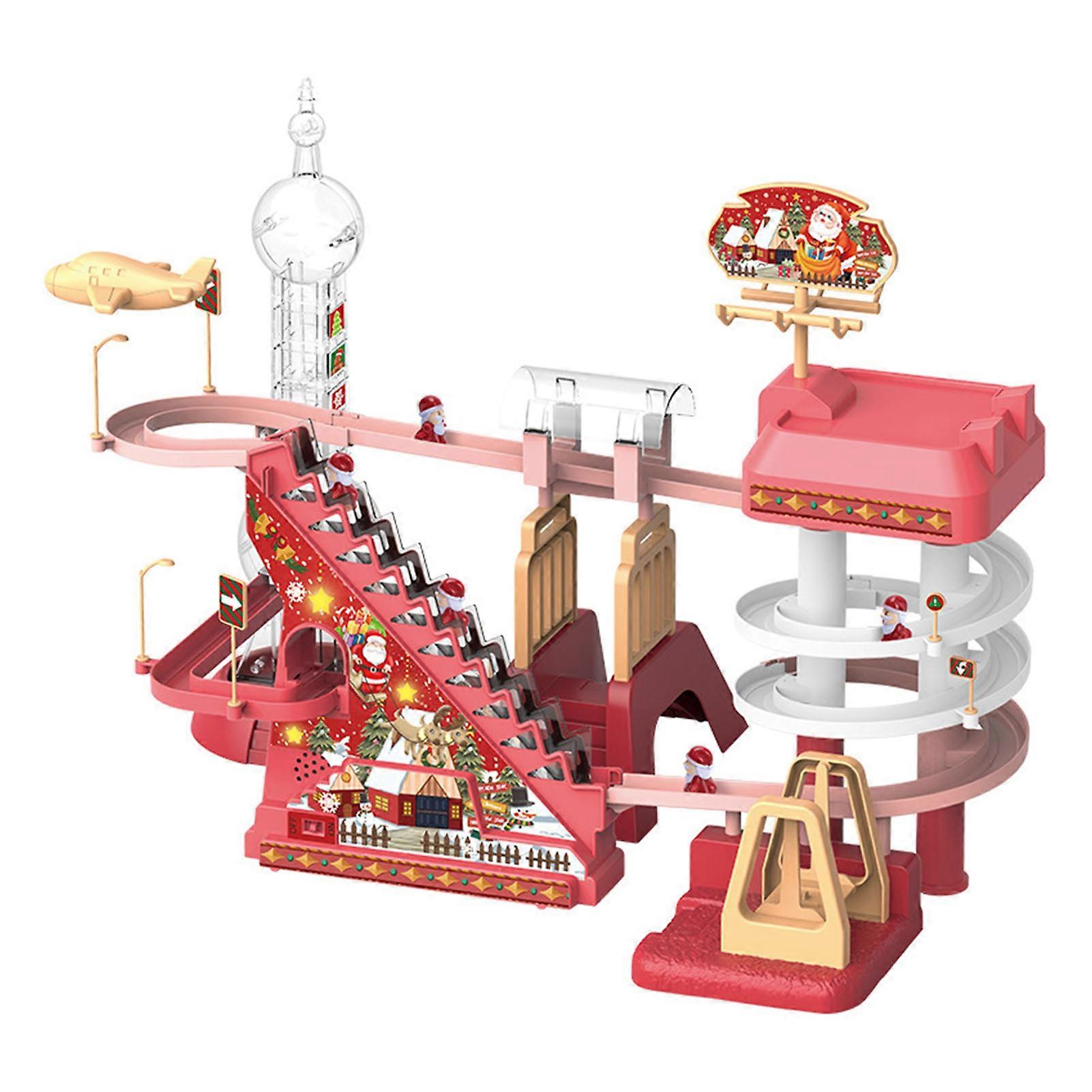 Christmas Santa Track Slide Toy Music Lighted Multi Layers Electric Track Slide Set for Children English 3pcs
