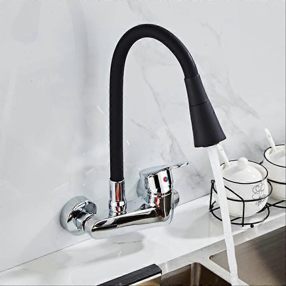 Red Wall Mounted Kitchen Tap 360 Degree Swivel Mixer with Flexible Hose for Double Hole Sinks Black Schwarz