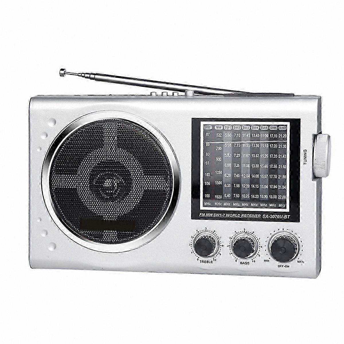 Vintage FM Radio with SW and MP3 Functionality Silver&Gray Card Style Portable Device
