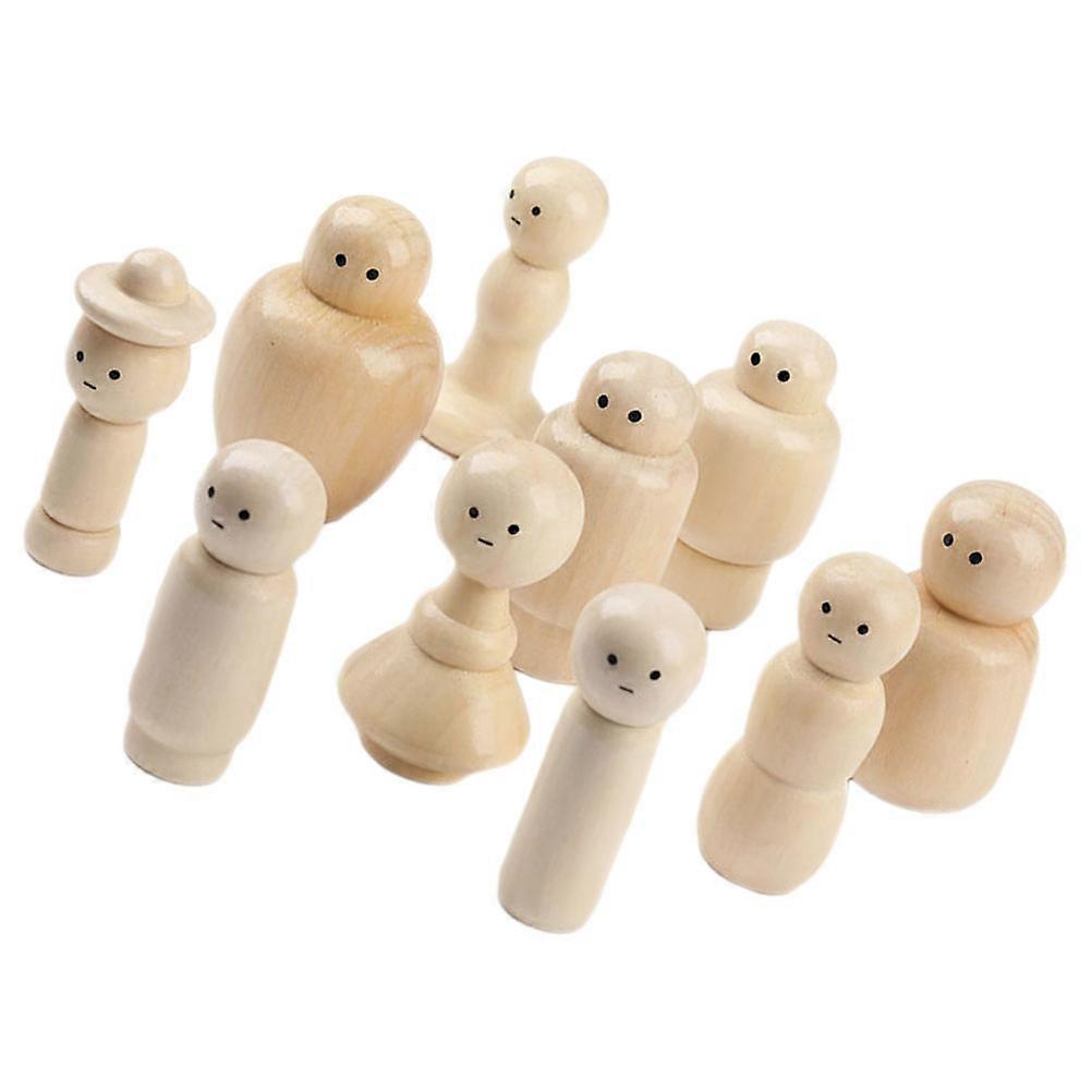 10Pcs Unfinished Wooden Peg Dolls Unpainted Doll Figures for Craft and Art Projects
