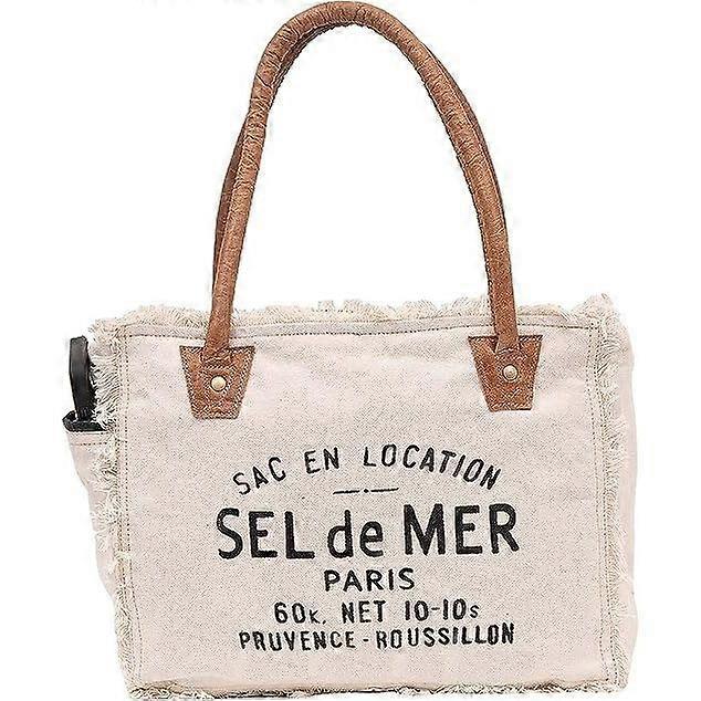 Laukut Sel De Mer Kierrätetty Kangas Käsilaukku Kierrätetty kangas- ja lehmännahkakassi Säteilevä kierrätetty kangas nahkalaukku