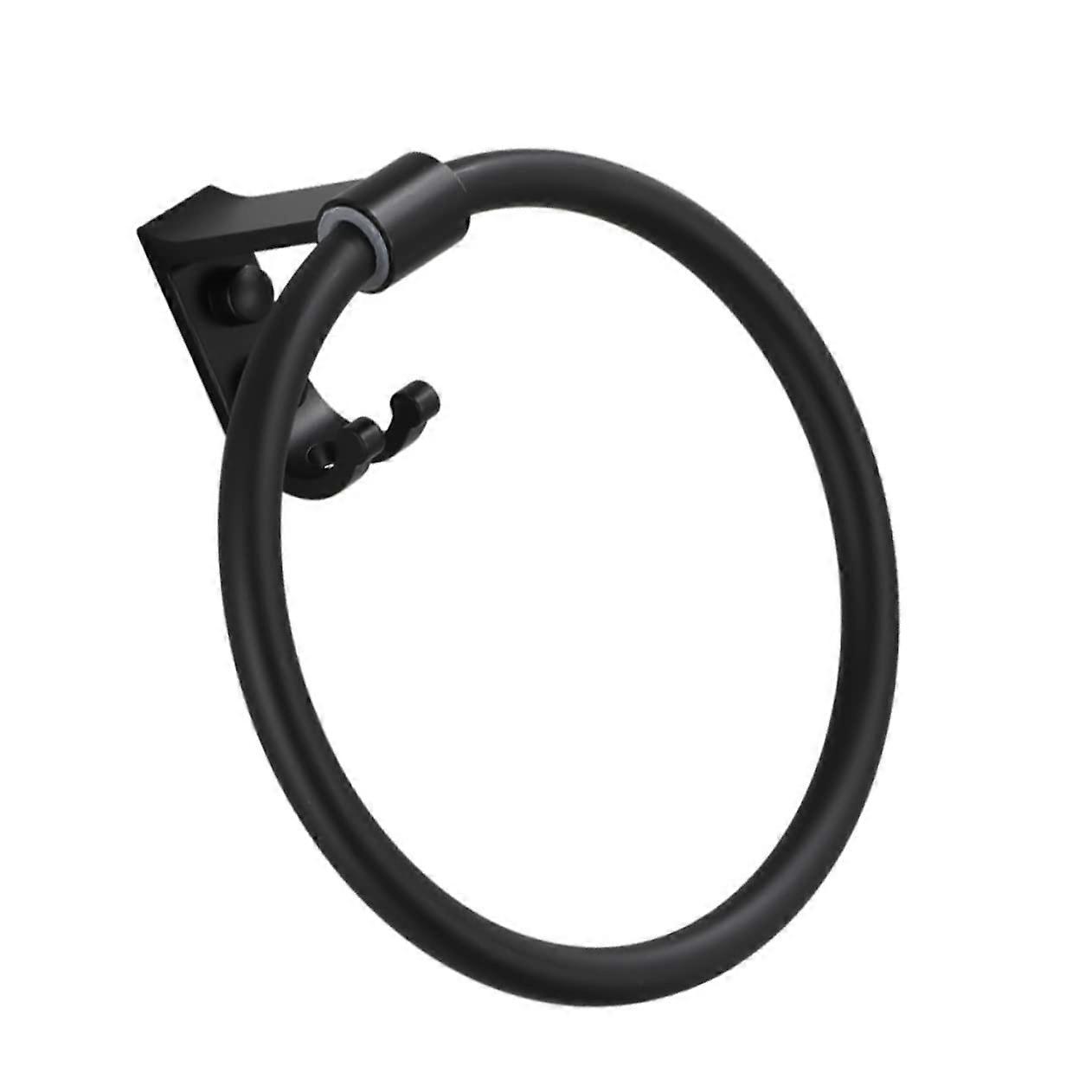Aluminium Towel Ring with Hook, Round Towel Holder for Bathroom, Black, Space-Saving and Practical, No Drill Installation