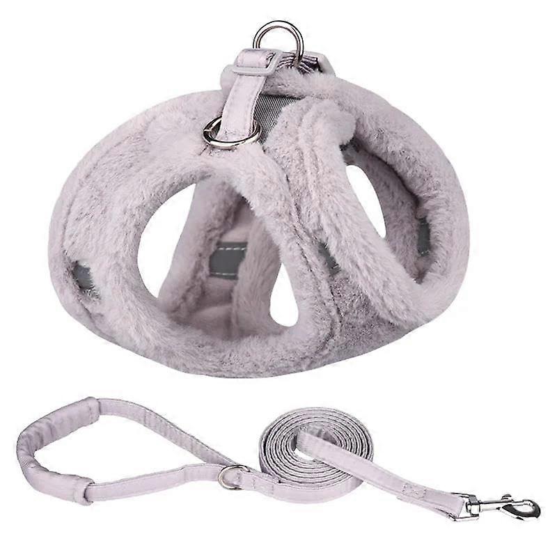 Adjustable Dog Harness and Leash Set For Dogs and Cats, Winter Warmth, Soft and Comfortable, Gray Size M