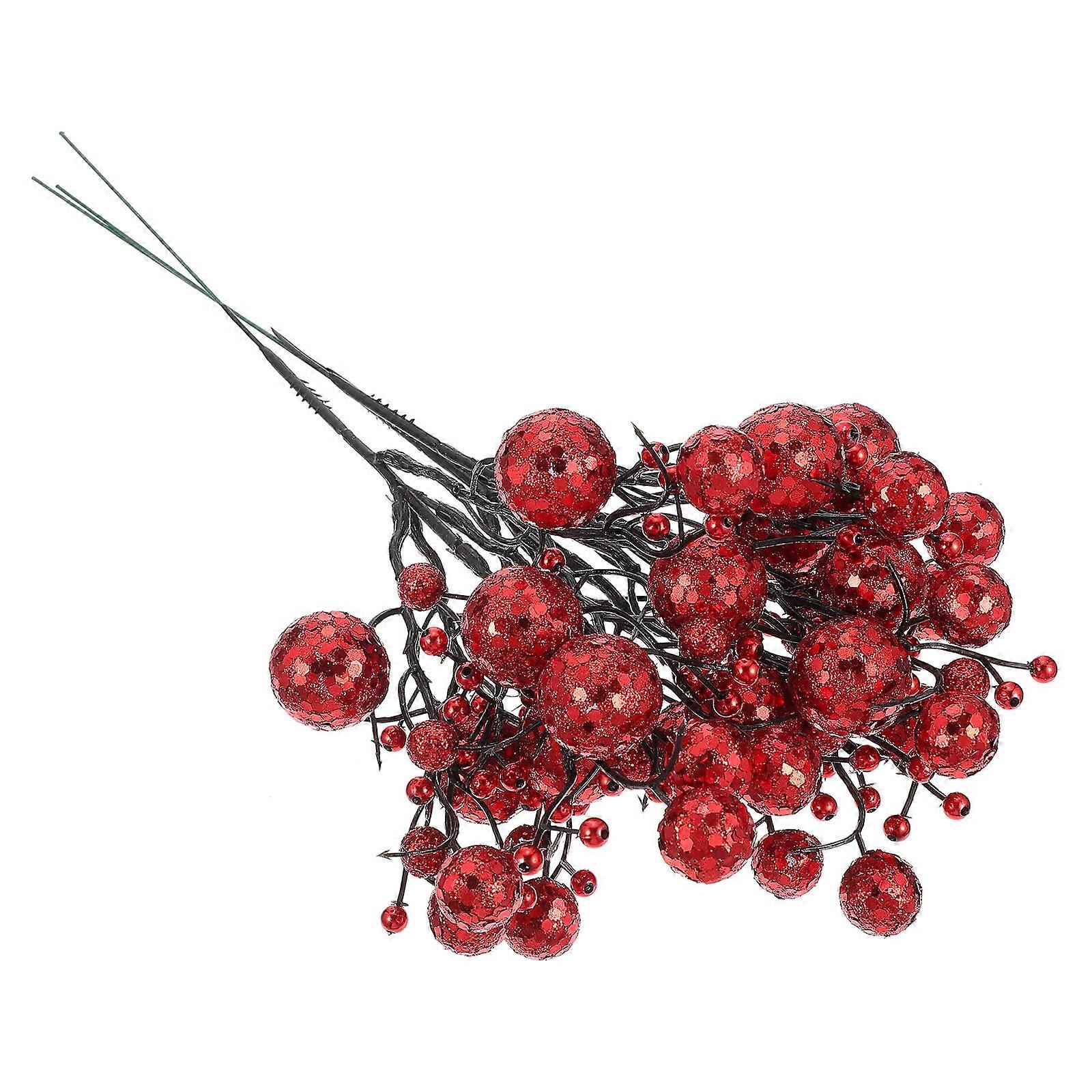 Holiday Decorative Berries For Christmas Use 3Pcs Red Simulation Branches PVC Suitable For Friends And Family Gatherings