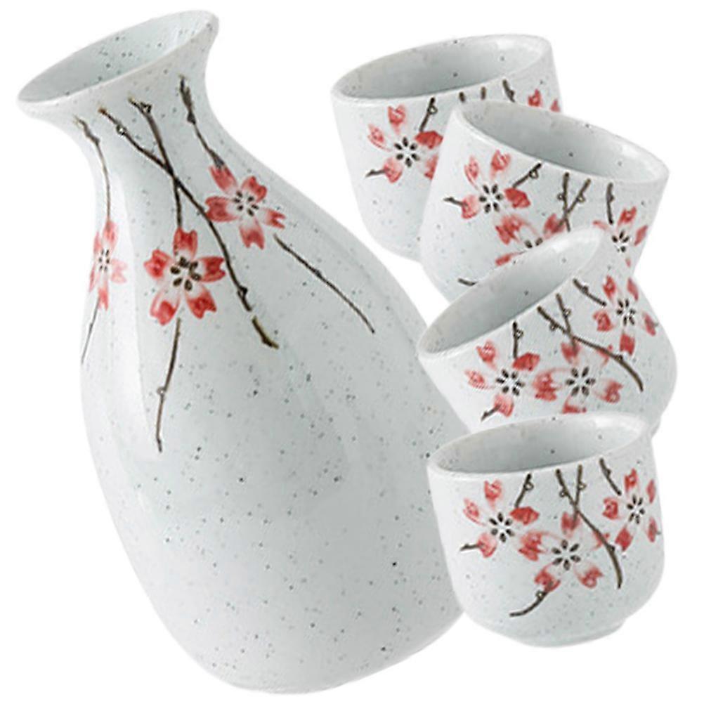 Ceramic Sake Kettle With Four Cups For Drinking Tea Wine And Cold Drinks In Traditional Japanese Style Suitable For Guests 1 Set