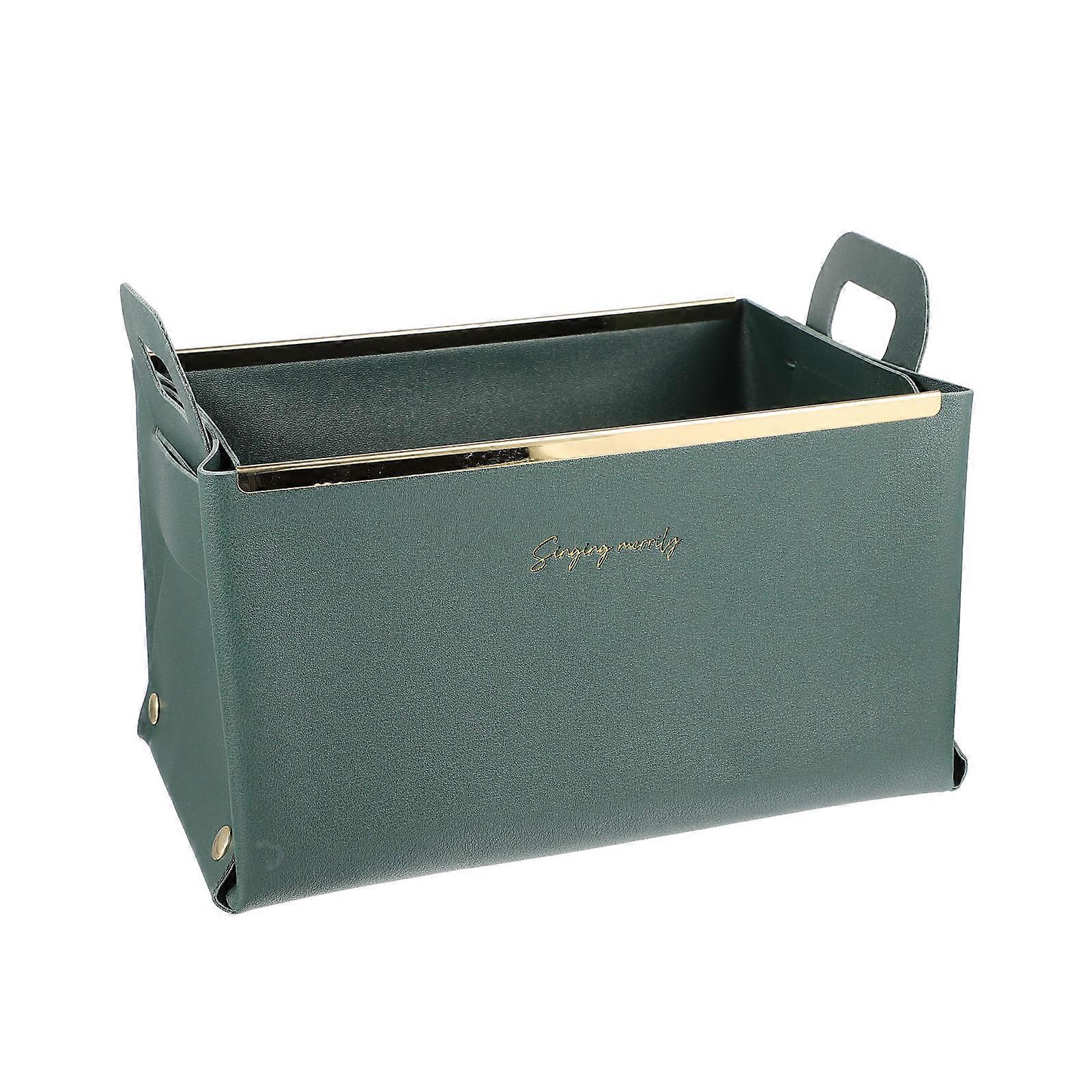 Foldable Desktop Storage Box for Sundries Organizer – Green Basket with Handle for Home and Office Use