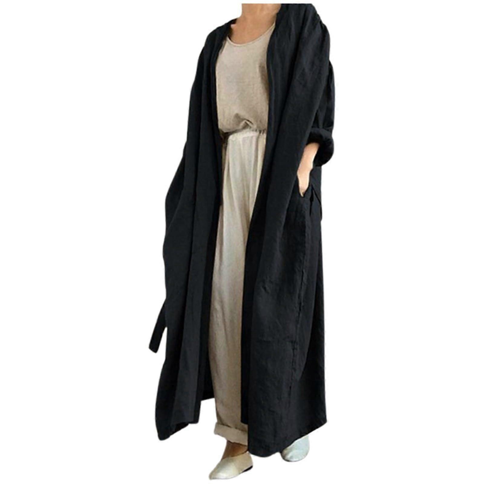 Women's Long Trench Coat 4XL Plus Sizes Hooded Windbreaker Y2K Casual Solid Color Transitional Coat Black Lightweight