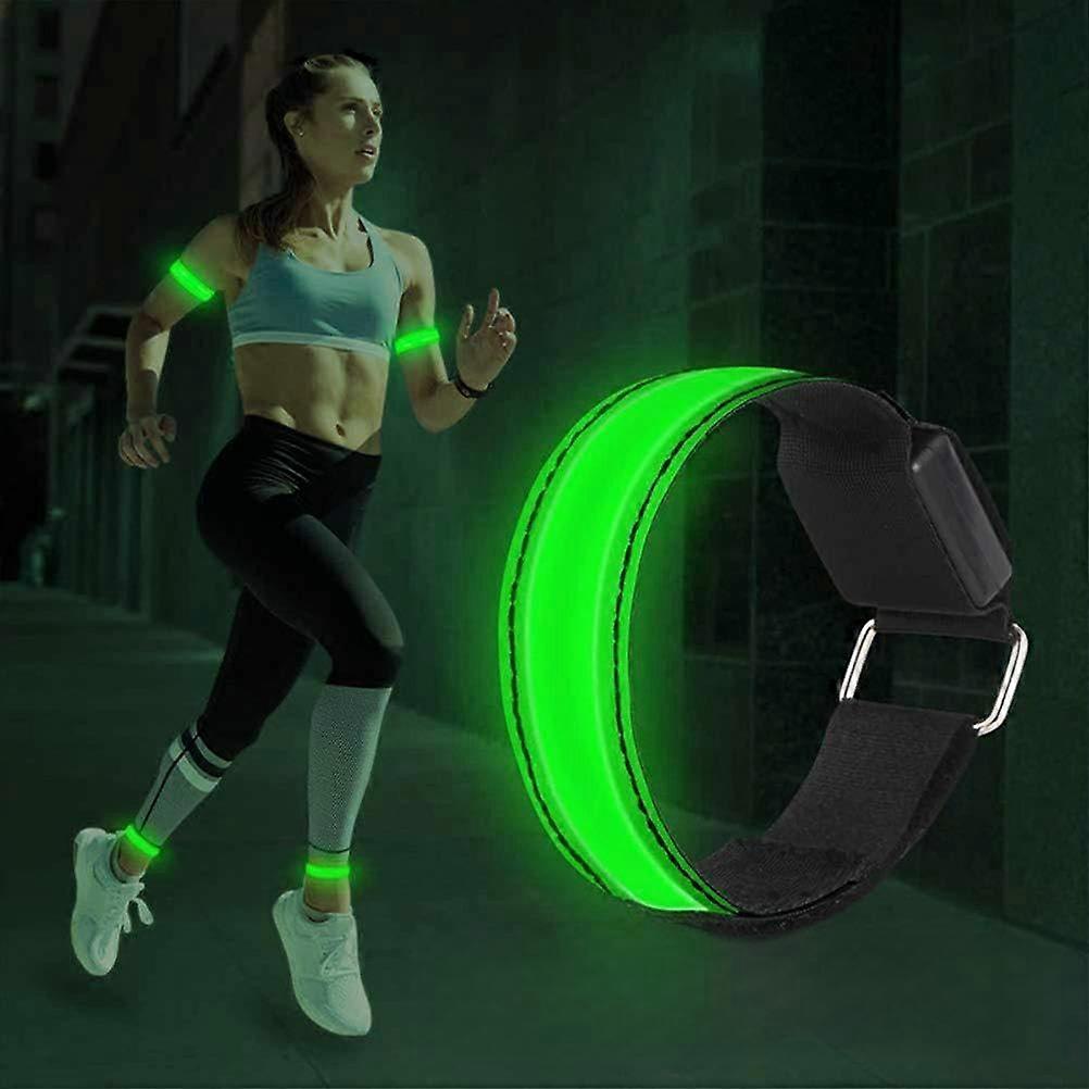 USB Reflective Armbands 4X with 3 Modes Adjustable Band Waterproof for Running Jogging Cycling (Green 53)
