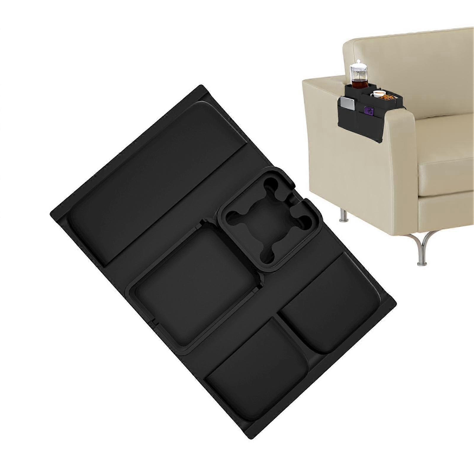 Sofa Armrest Tray Silicone Holder for Cups Large Capacity Storage Black