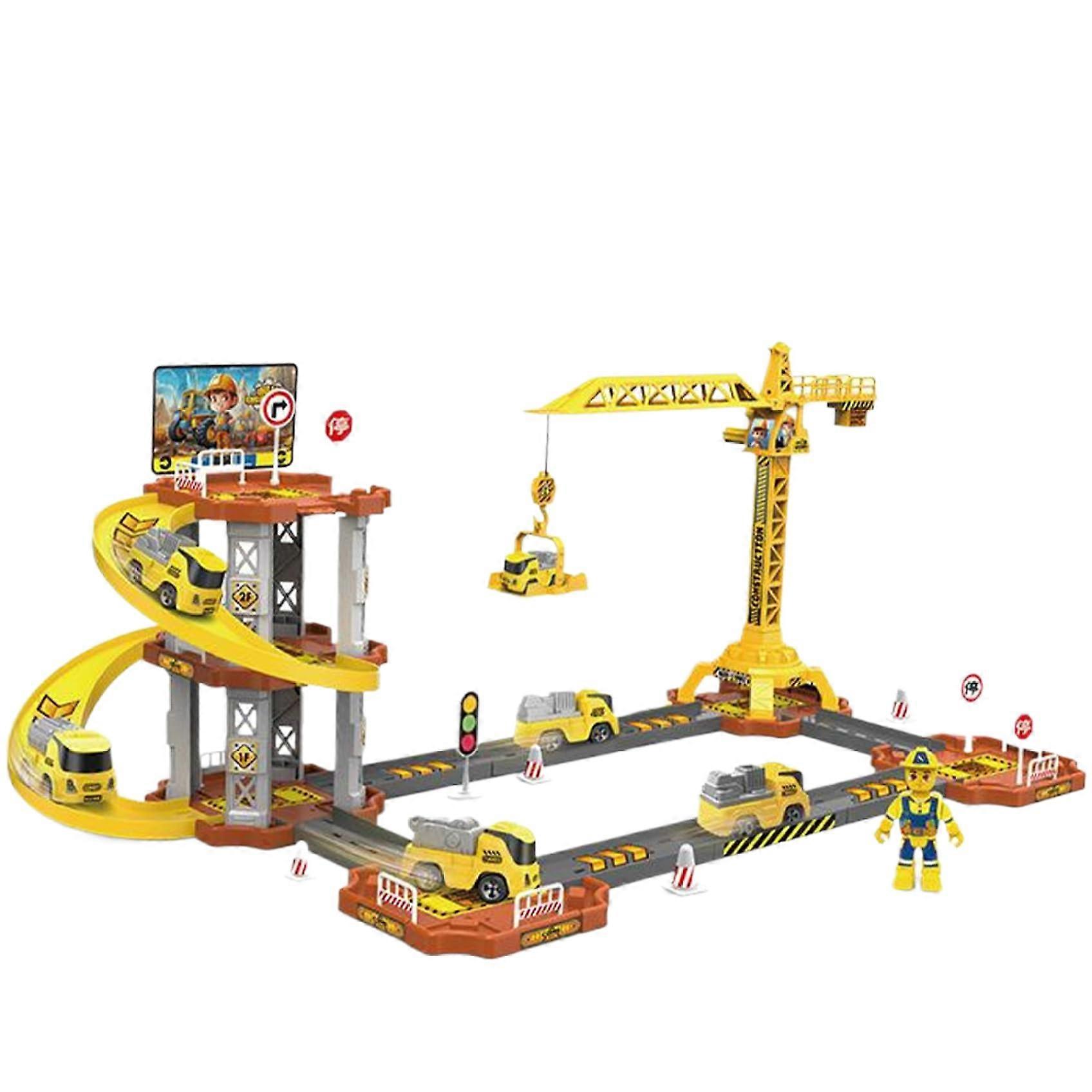 Car Garage Toy for Boys 3Layer Toy Car Garage with Tower Crane Easy Assembly Ramp Interactive Developmental Track Gifts, Set 2