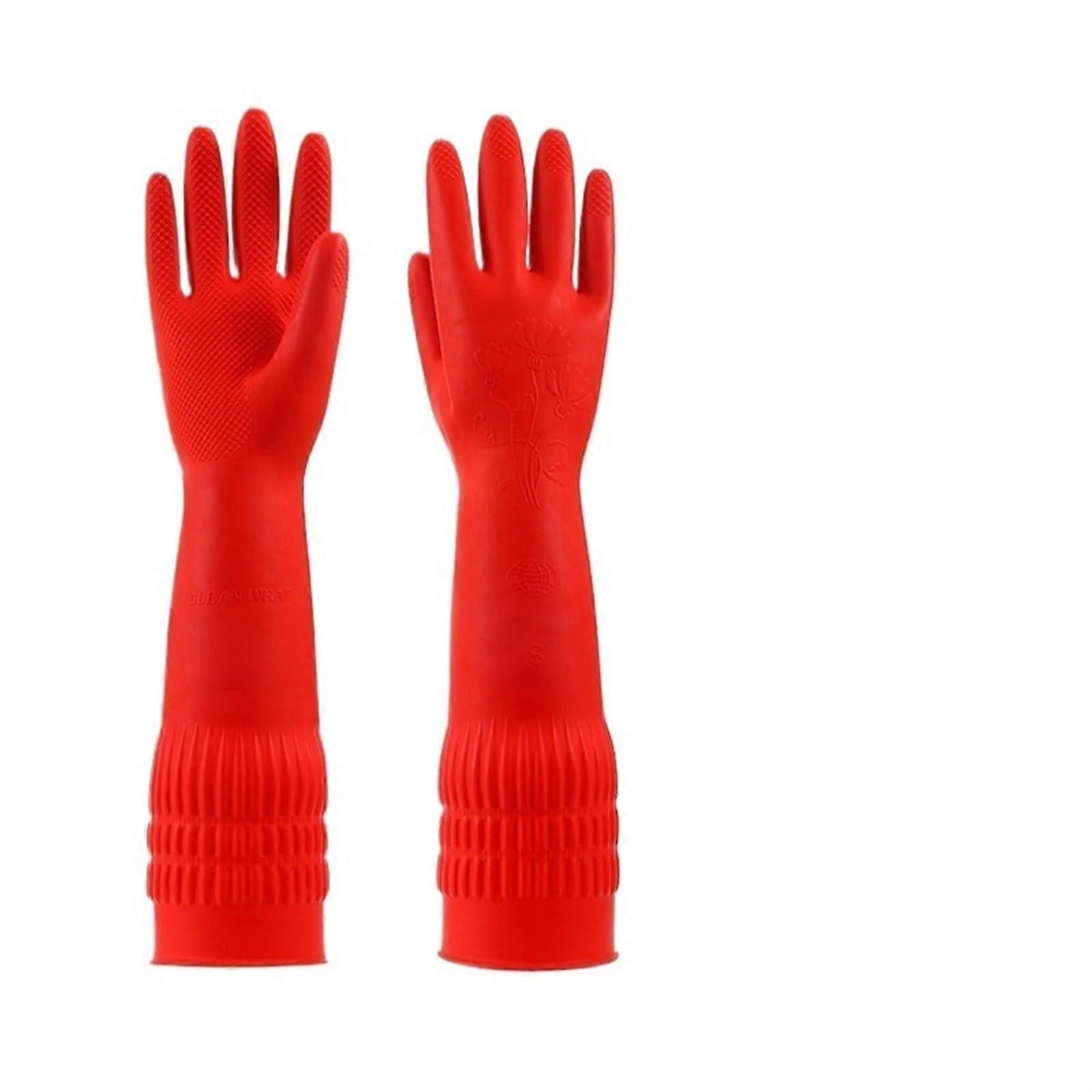 Household Rubber Gloves 38cm Length Red Latex Long Cuff Small Size Grip Gloves