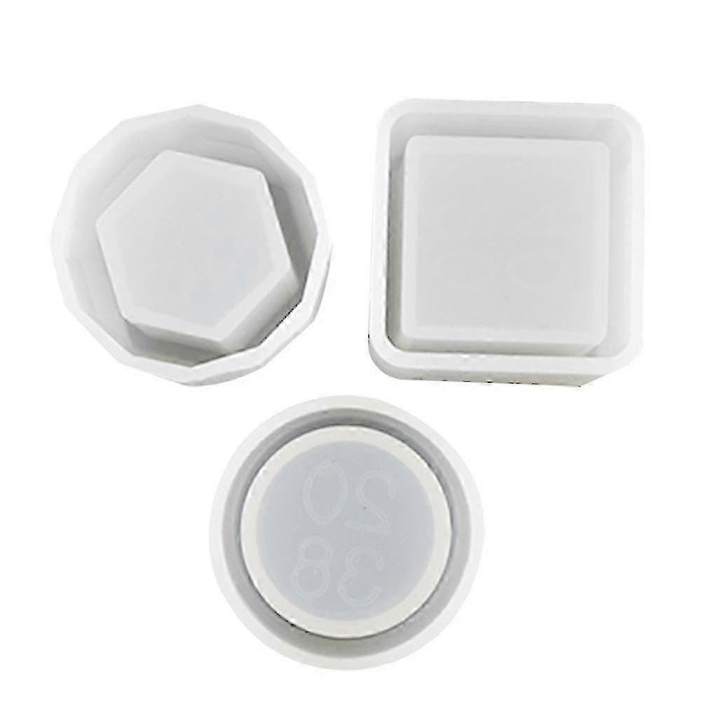 3pcs Silicone Molds for DIY Epoxy Resin Crafting - Square, Round & Hexagonal Flowerpot Shapes