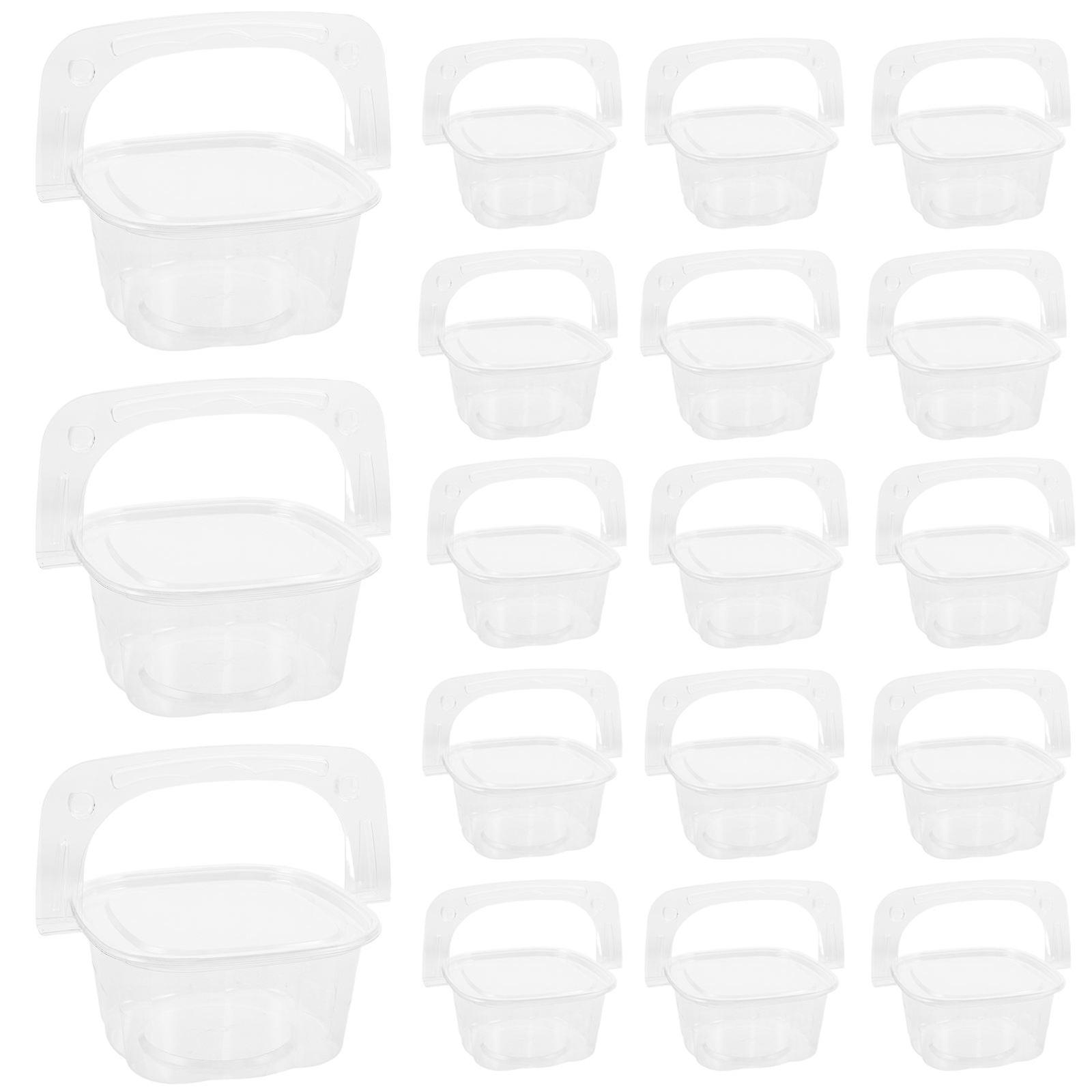 Clear Dessert Containers Square Transparent Food Container With Handle For Fruits Desserts Cake Slices 15.50X15.50X6.00CM 50Pcs