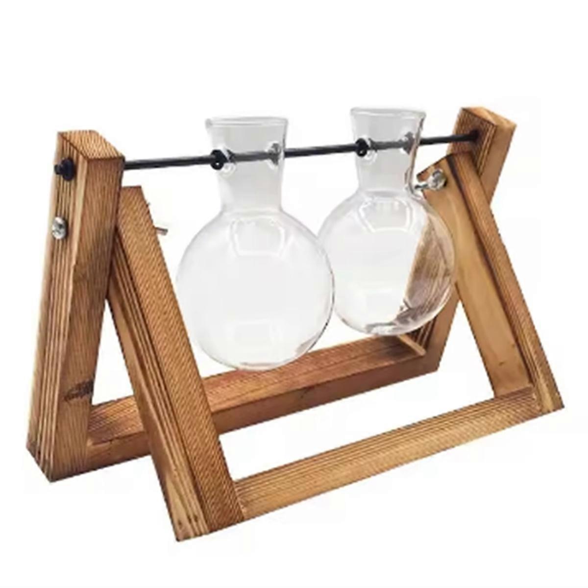 Wooden Frame Tabletop Vase Set Multi-Purpose Bonsai Planter Hydroponic Base Terrarium Display Contai