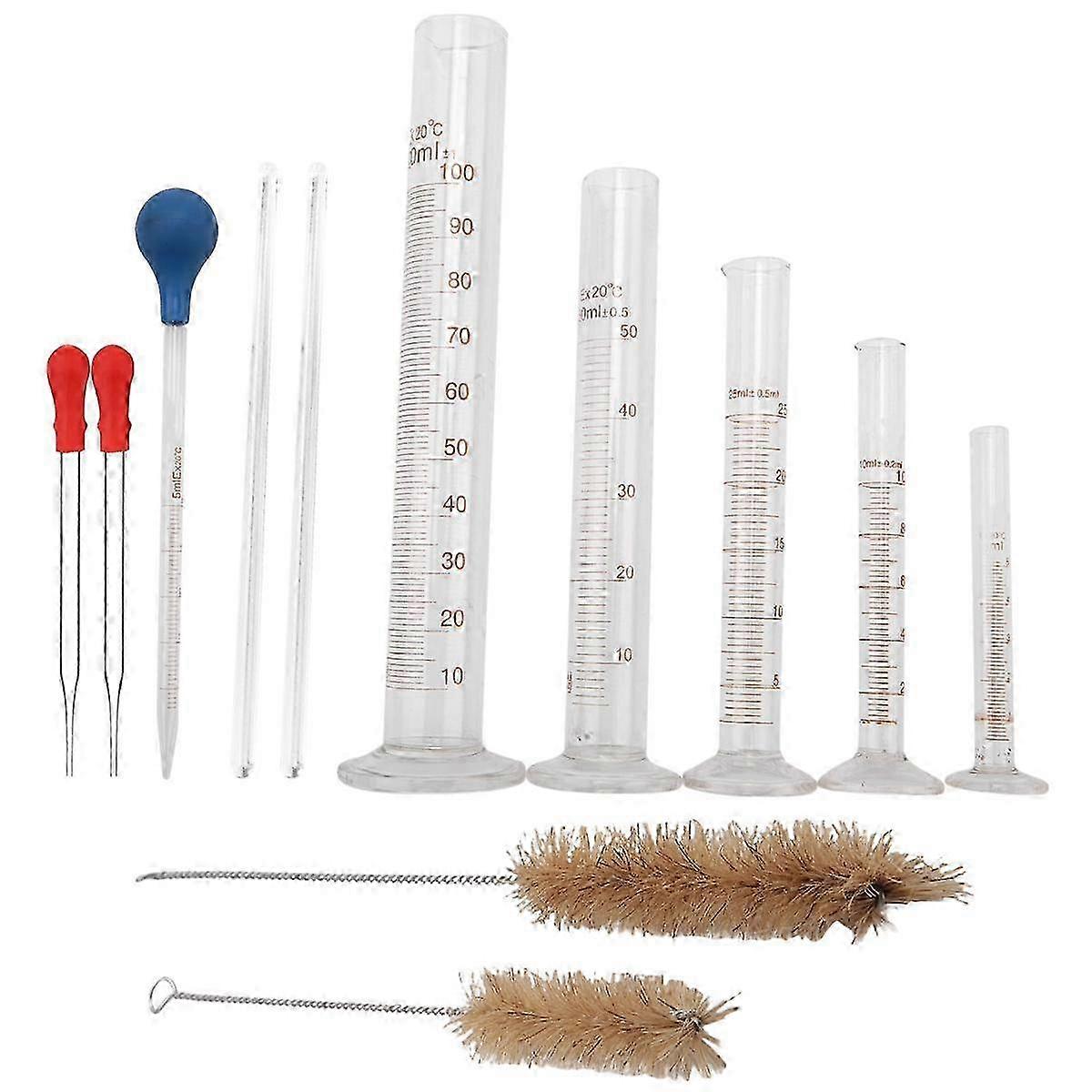 Graduated Cylinder Set,Borosilicate Glass Measuring Cylinders in with Pipettes/Stirring Rods/Clean Brush