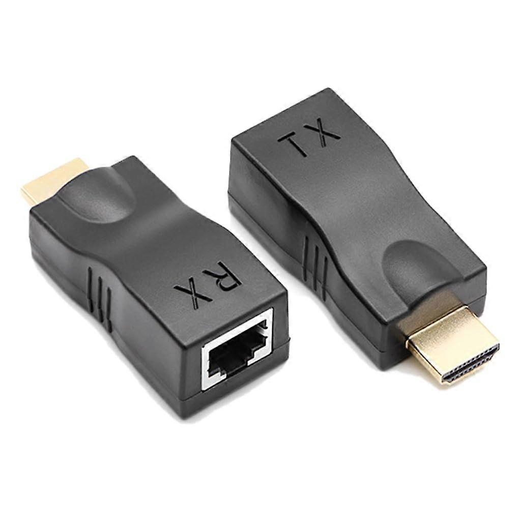 Pair of HDTVcompatible Extender Transmits 1080p Video Over RJ45 Cable to 30m Transfer for Home Entertainment Black