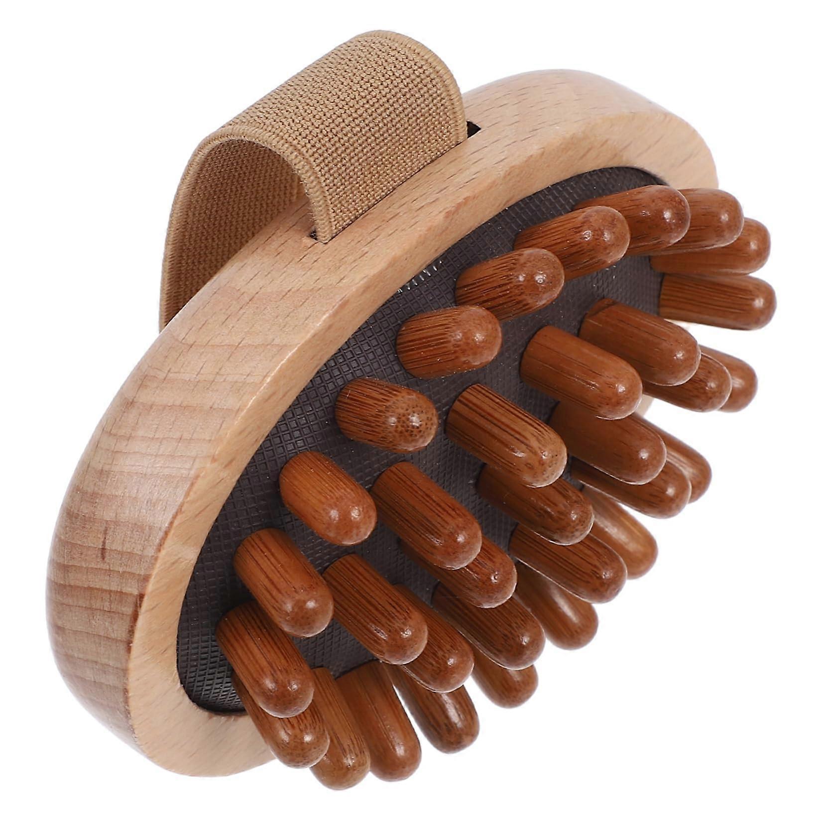 Portable Wooden Massage Brush Meridian Stimulation Handheld Acupoint Scalp Massager For Head With Ergonomic Side Strap