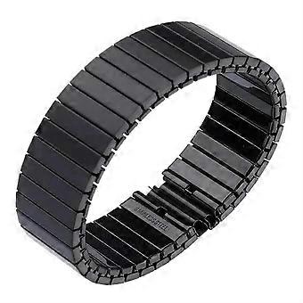 Elastische horlogeband RVS rekbaar 18mm Zwart L151mm