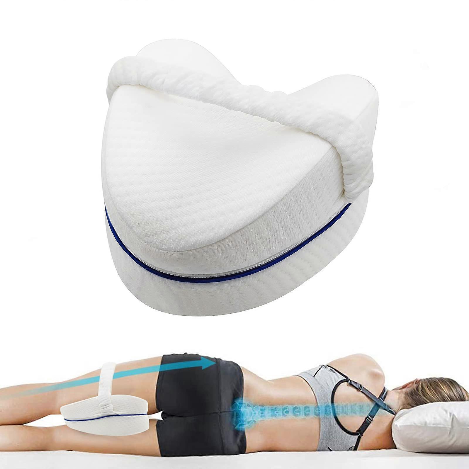 Ergonomic Knee Pillow for Sleeping On Side, White Memory Foam Leg Pillow with Strap