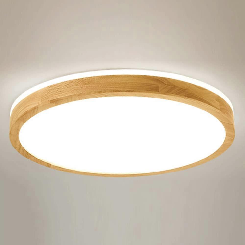 Circular Ultra-Thin Flat Surface Lights LED Vintage-Style Ceiling Lights With Wooden Panel, Cool White, 19.7-Inch