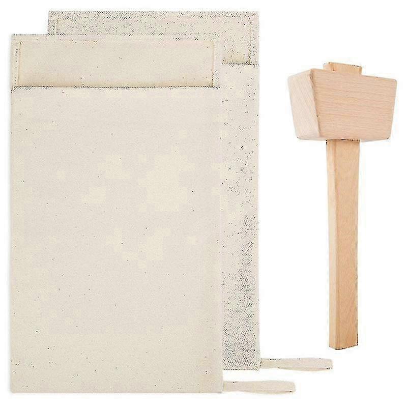 2025 Pack Of 2 Bags And 1 Piece Ice Mallet Set-reusable Canvas Crushed Ice Bags With Wooden Mallet For H