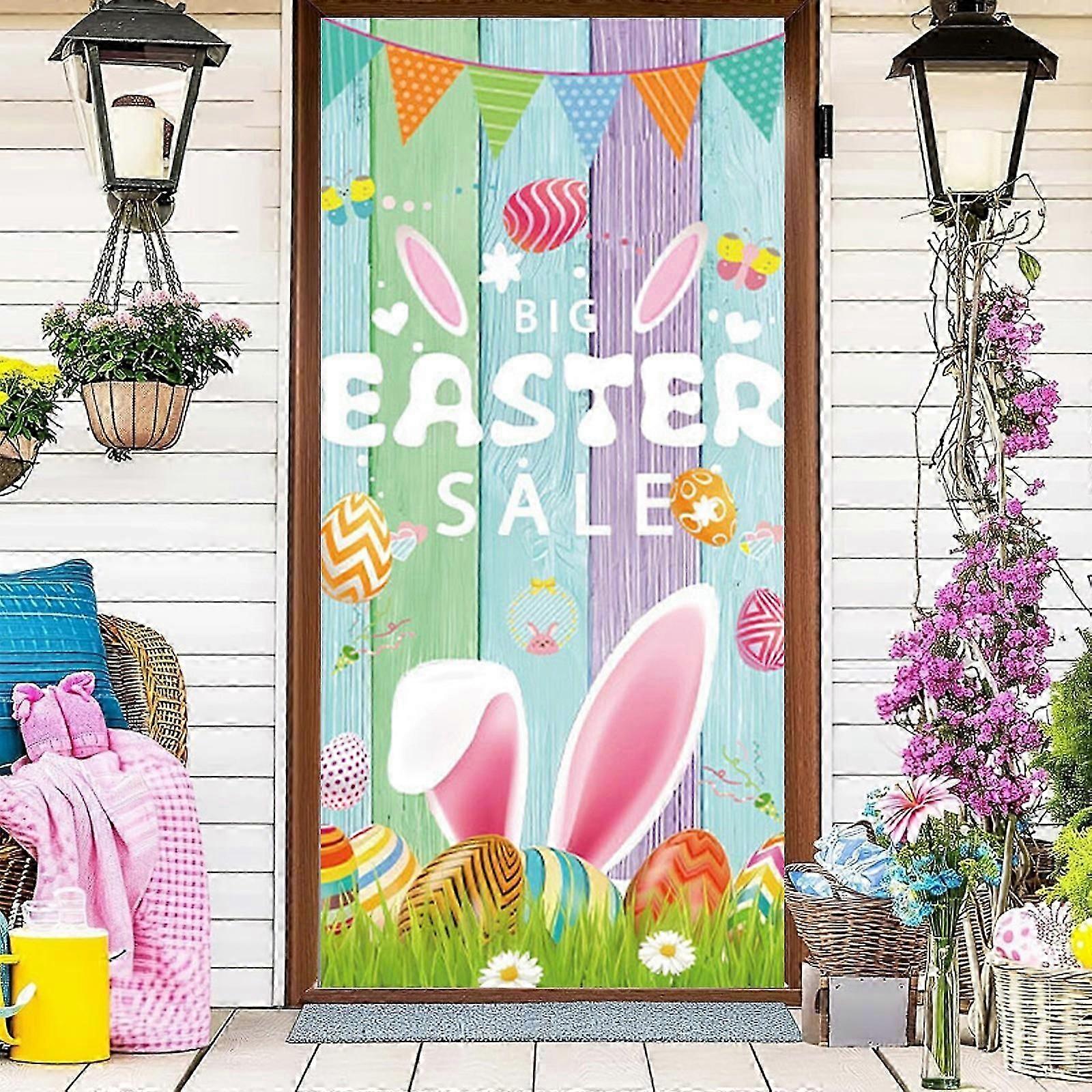 Easter Door Curtain Cute Bunny Easter Eggs Holiday Scene Setting Porch Patio Decoration Door Cover pp135