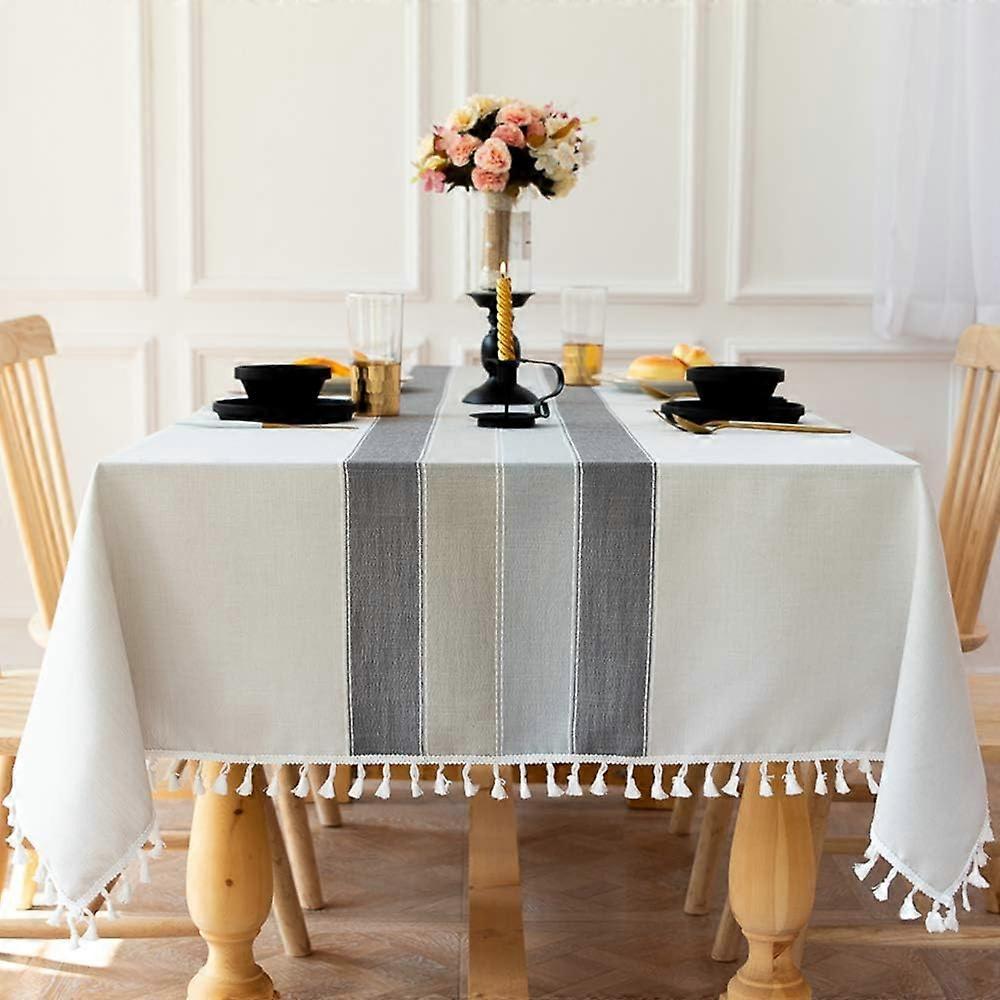 Rectangular Tablecloth Stain Resistant Washable Table Cloth Cotton Linen Embroidered Tablecloth Tassel Tablecloths for Kitchen Dining Table Buffet De