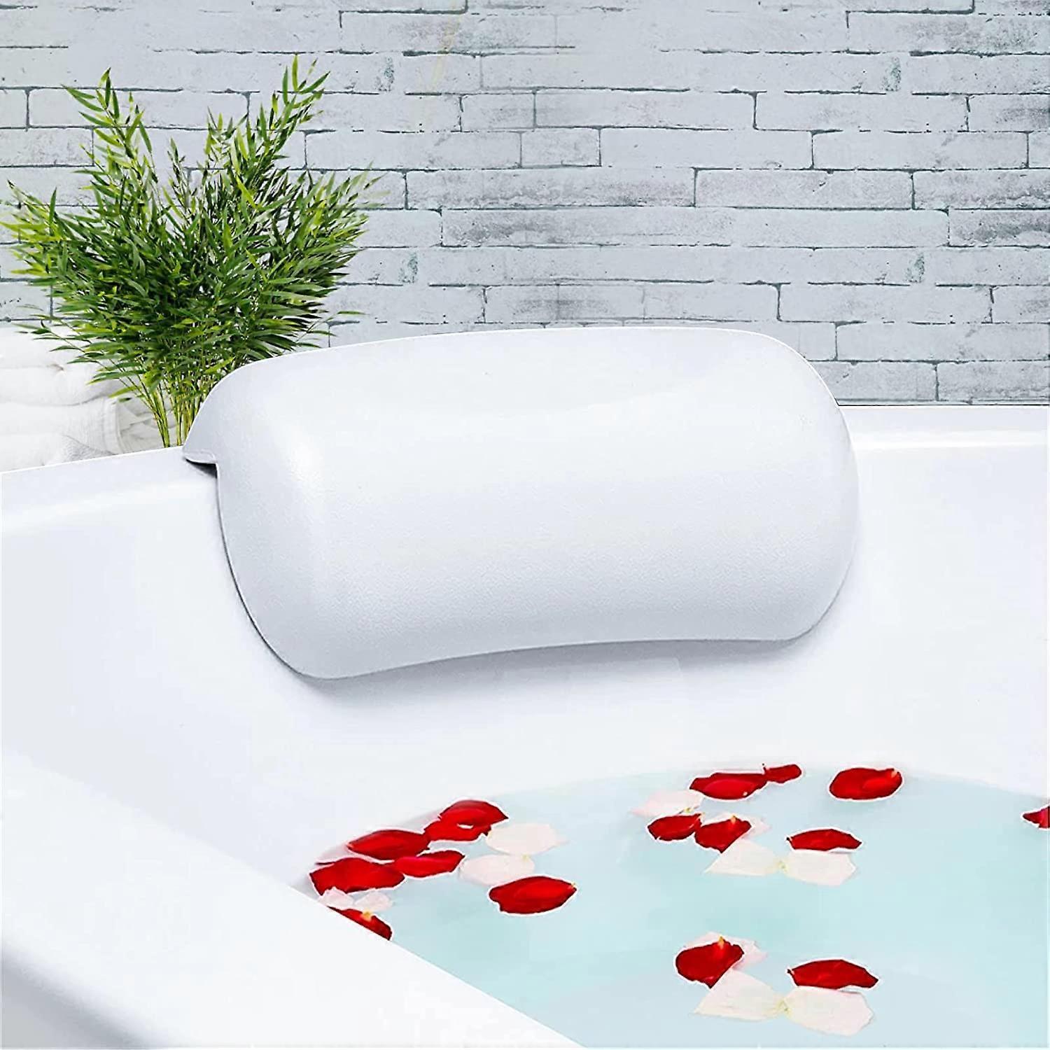 Bath Pillow Head And Neck Support Non Slip Suction Cups Waterproof Ergonomic Spa Cushion Fits All Bathtubs White