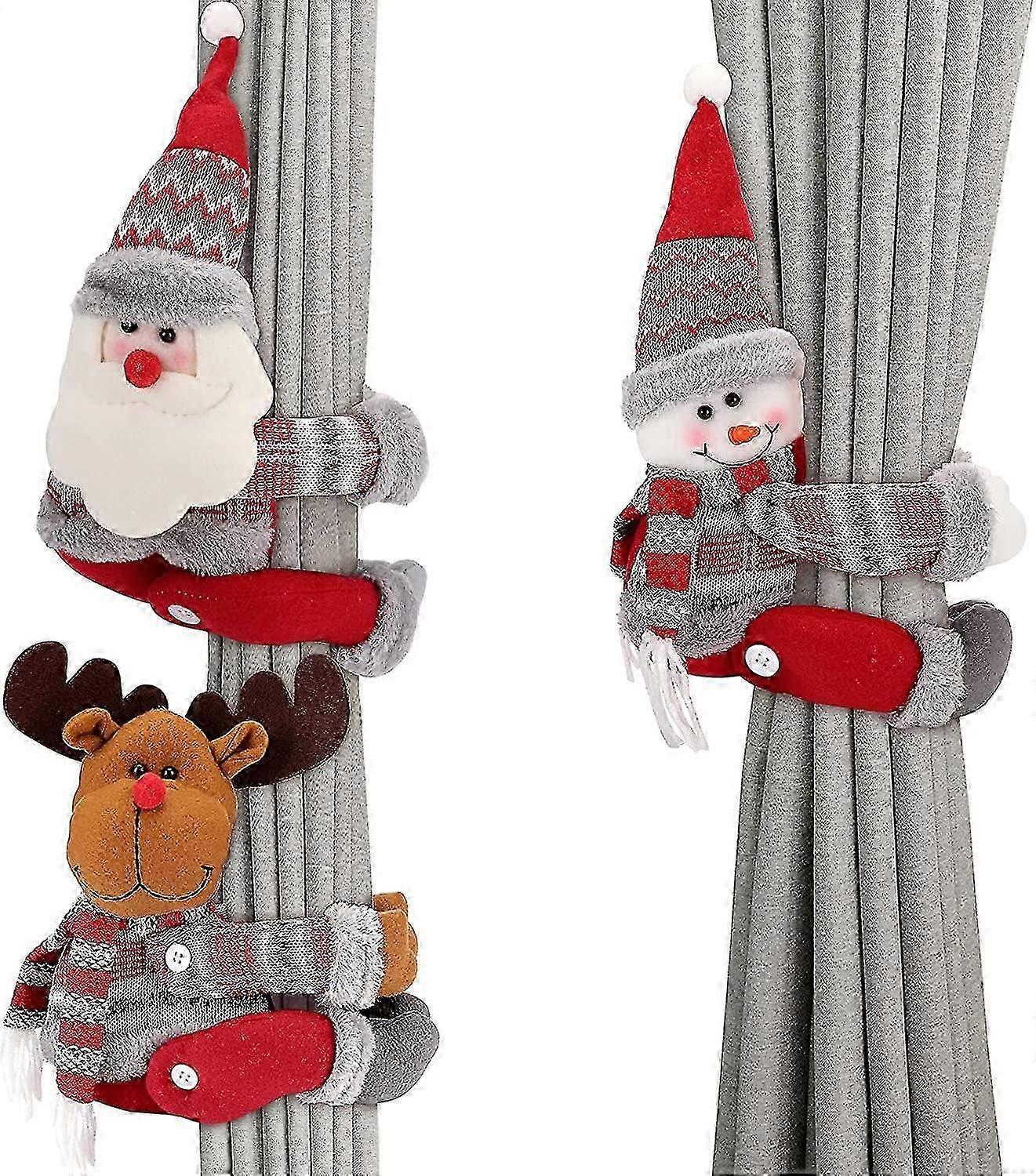 3 Pack Christmas Cartoon Santa Snowman Dolls Elk Curtains Christmas Window Decoration - ya01