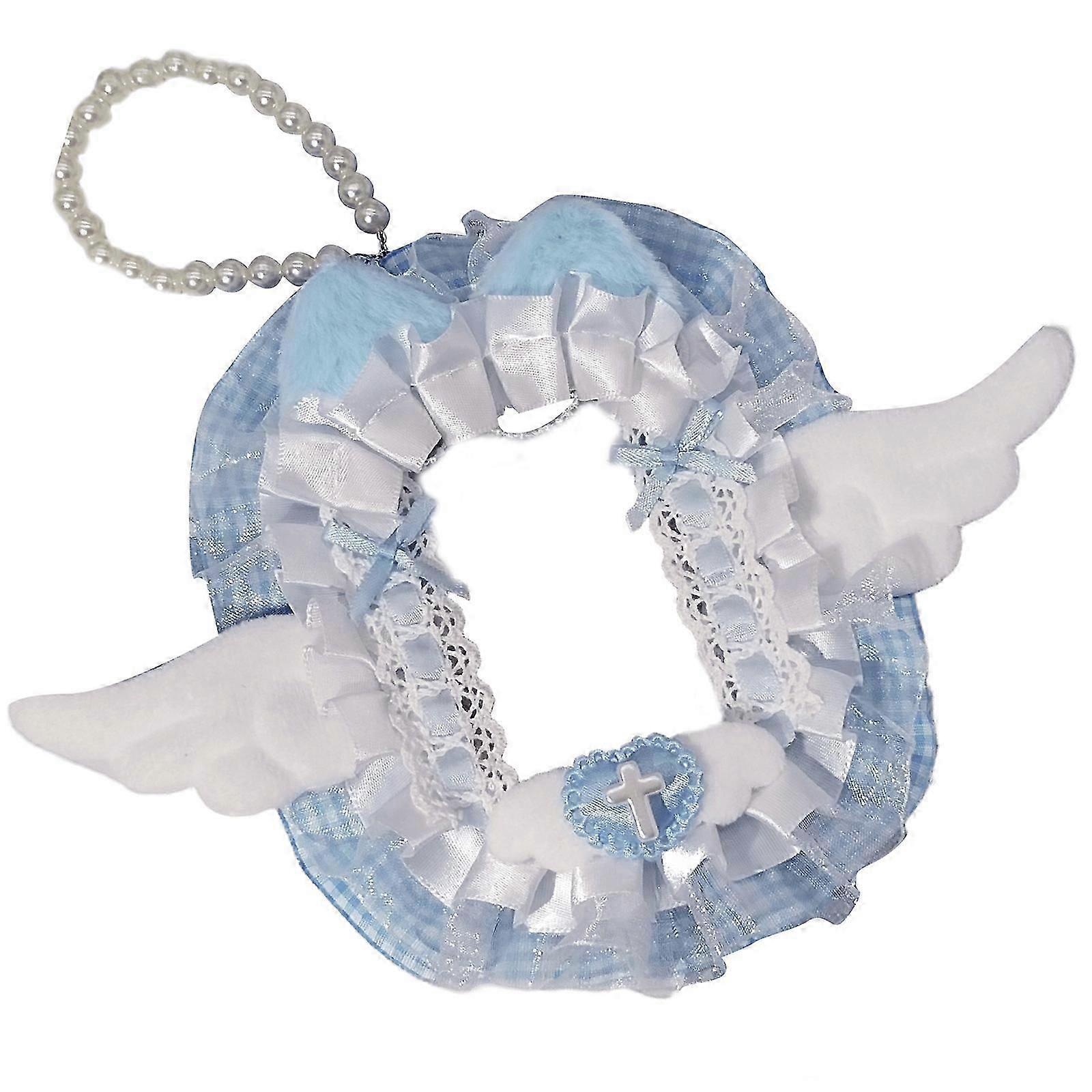 Plush Angel Wing Photocard Holder Keychain Pendant Plush Cats Ears Photocard Protector Sleeve Lace Trim Photocard Case Sky Blue