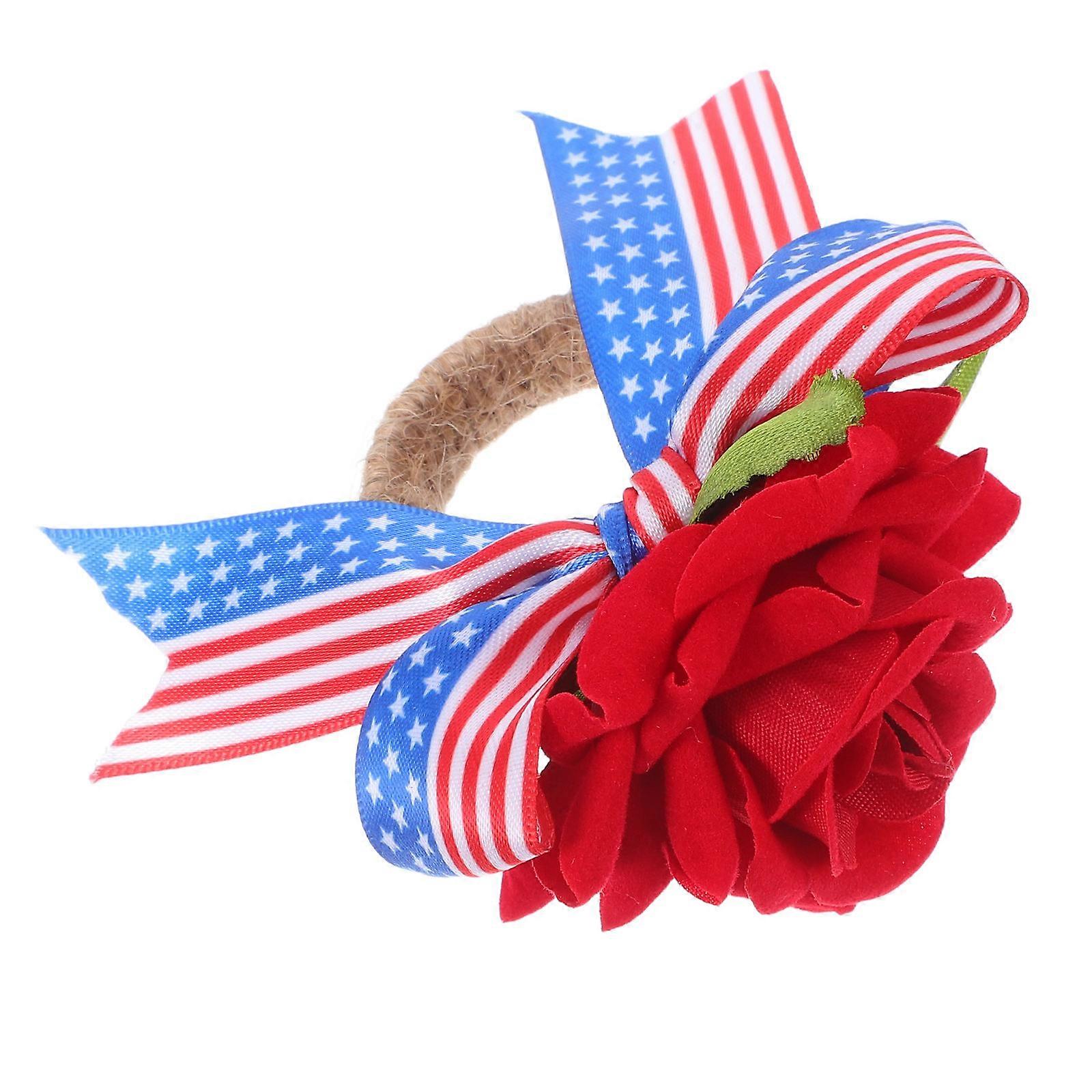 Artificial Rose Napkin Ring Holder with Jute Rope for 3Pcs Celebration