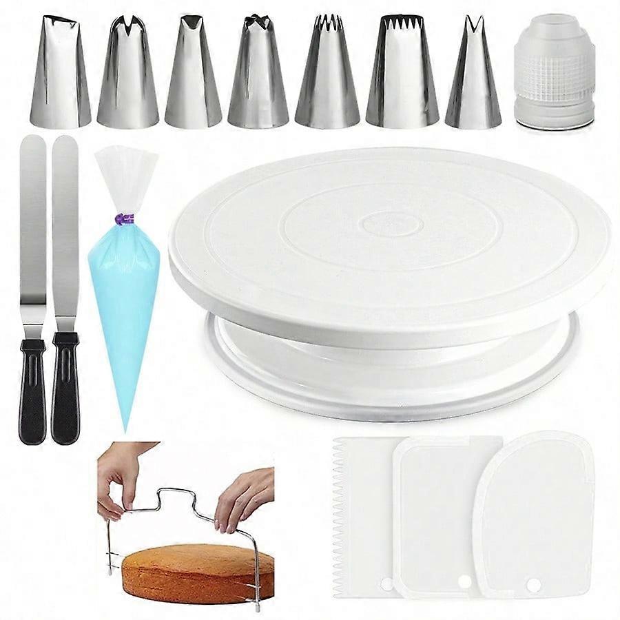 35pcs Cake Decorating Tool Set, Including Turntable, Nozzles, Scraper, Piping Bags, Coupler, Flower Nail