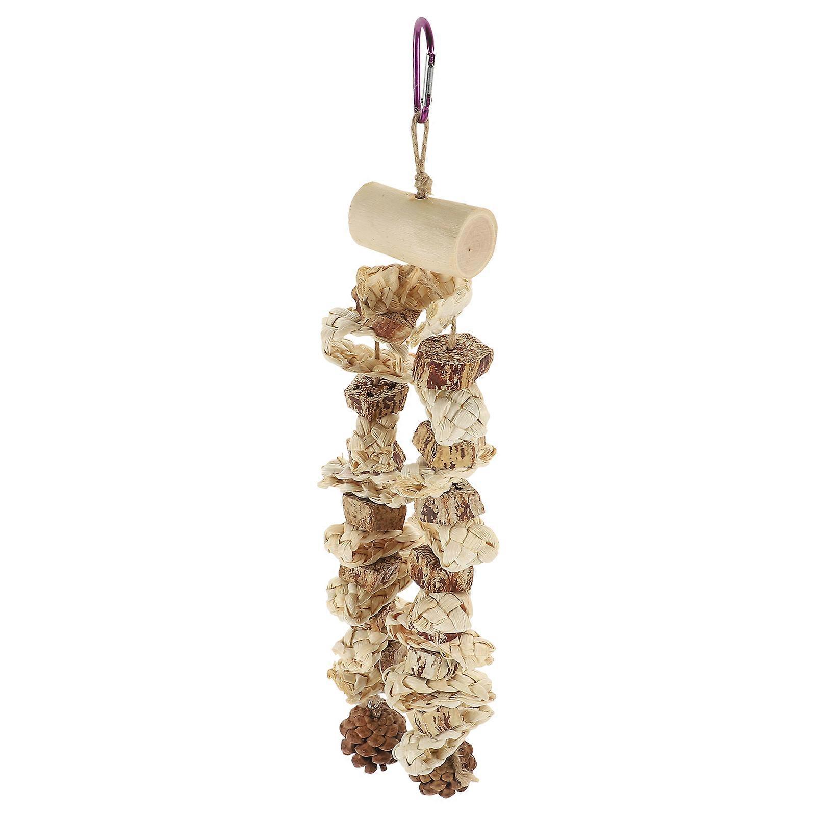 Hanging Bird Toy Parrot Wooden Chewing Plaything 2Pcs for Pet Fun