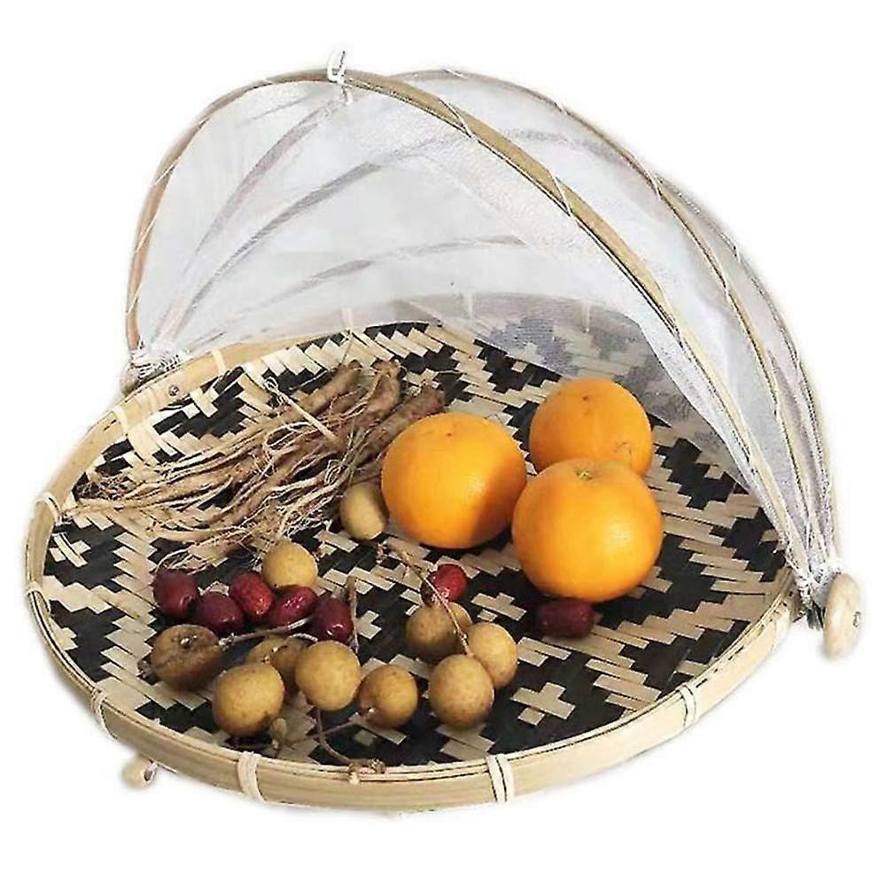 Food Cover Bamboo 40cm Diameter Foldable HandWoven AntiMosquito Dustproof Mesh Net Tent For Picnic