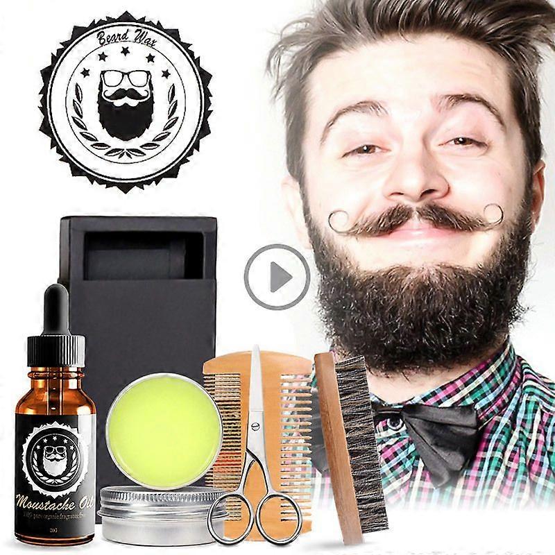 Herren Bartset 5-teilig Bartcreme Bartöl Doppelseitiger Kamm Bürste Bart