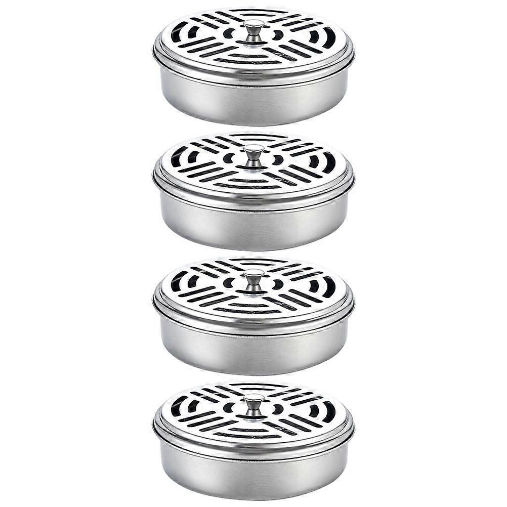 Round Box Stainless Steel for Burning 8Pcs Silver Hollow