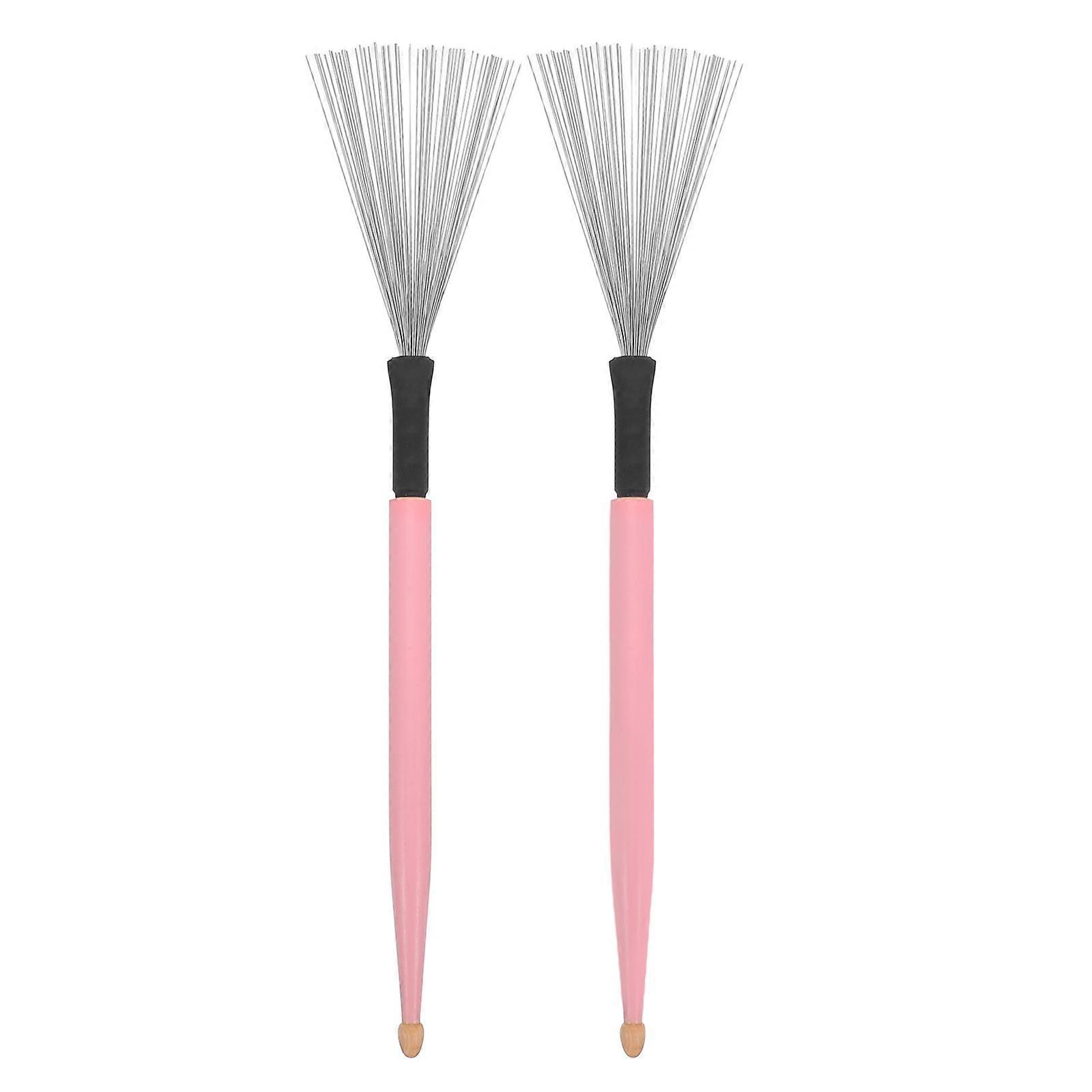 Wire Drum Brush 1 Pair Percussion Instrument For Beginners And Professional Drummers In Pink Carbon Steel And Maple Dual-Use Design