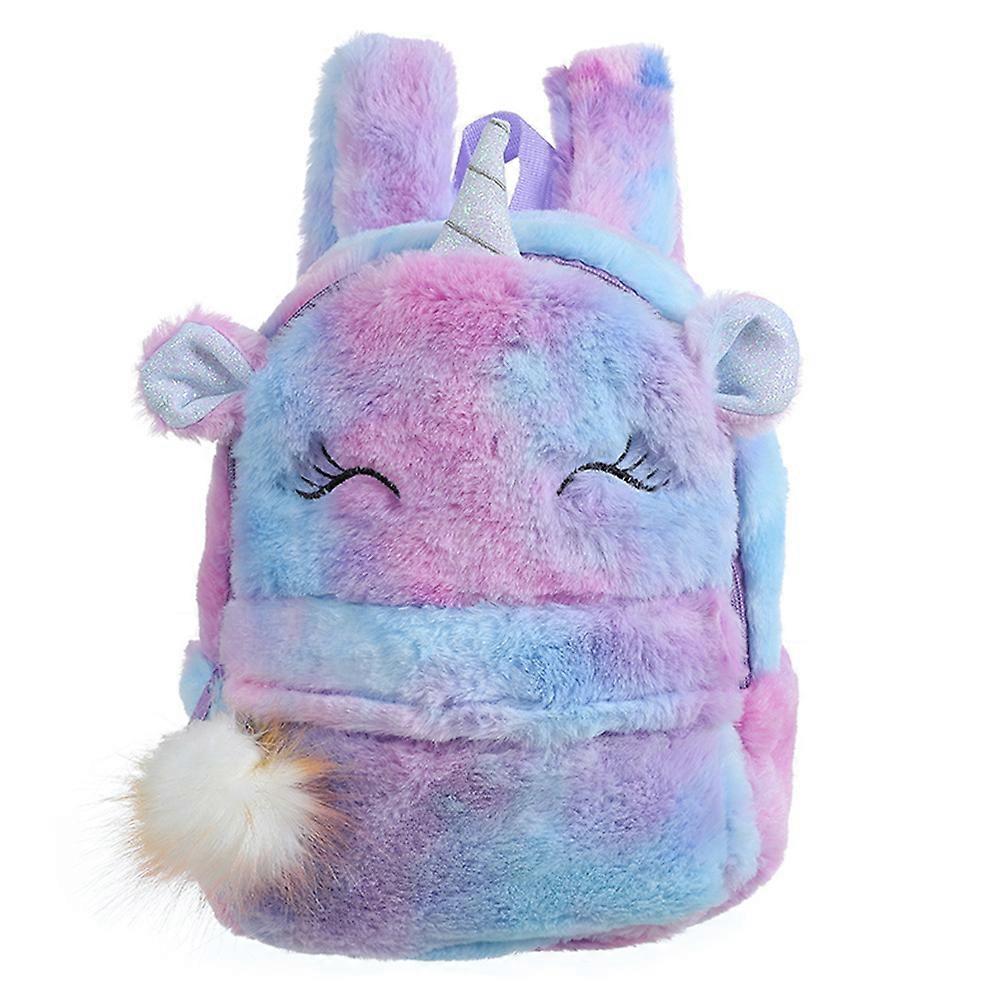 Kids Backpack Unicorn Shape Plush Bag for School 2Pcs Violet Color Fashion