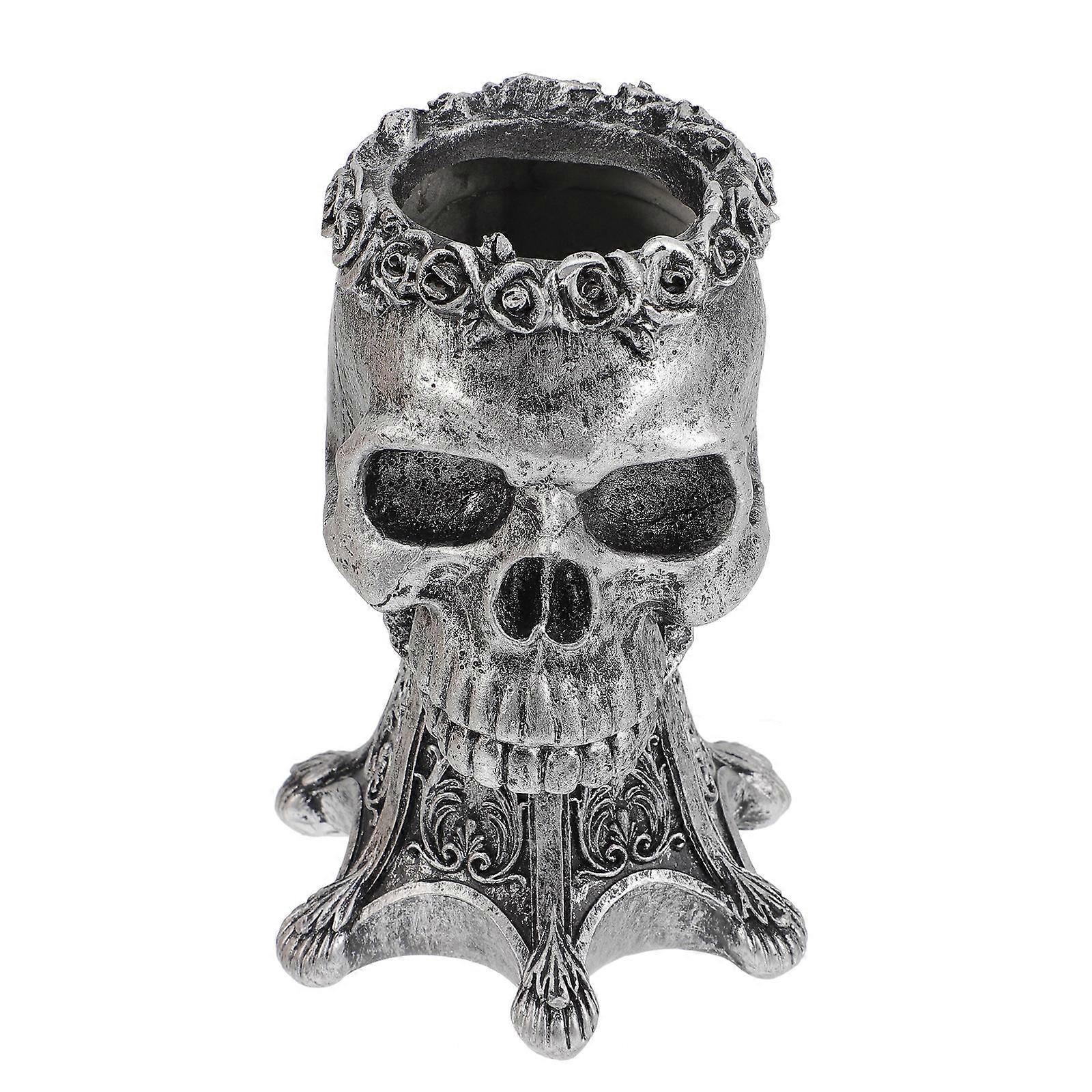 Silver Skull Shaped Flowerpot for Home Use 3Pcs Unique Skull Planter