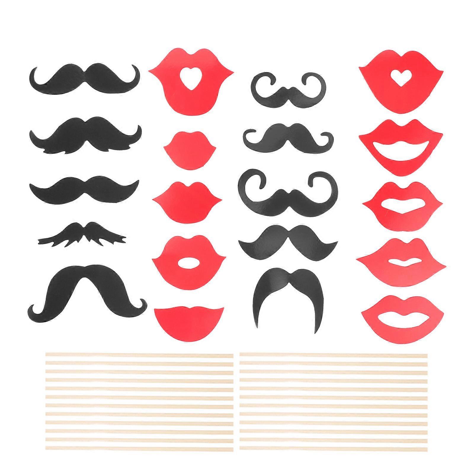 Reception Photo Props Wedding Kit for Decoration 2Sets Red Lip Beard